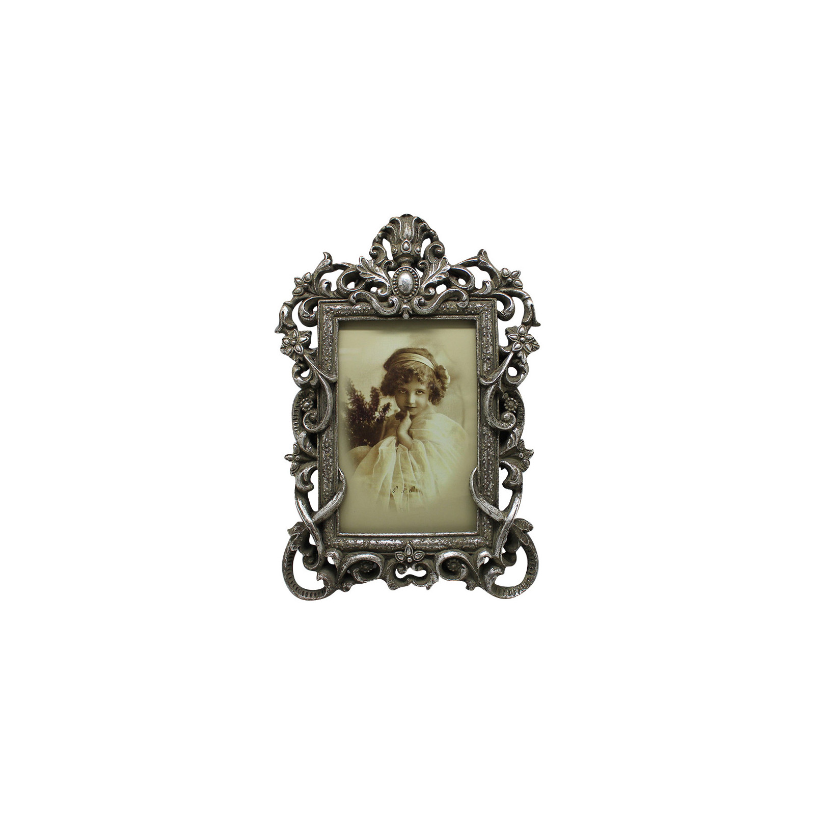 Porte-photo support coeur en résine argent vieilli L18xPR2xH27 cm - 4