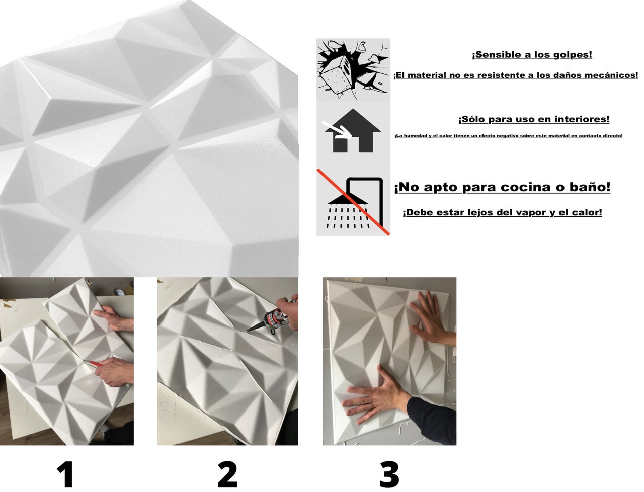24x/ 6m² Panneaux muraux 3D décors revêtement mural panneaux de plafond POLYSTYRENE MATERIAL STYROPOR-TYPE 3mm force Diamant Blanc - 6