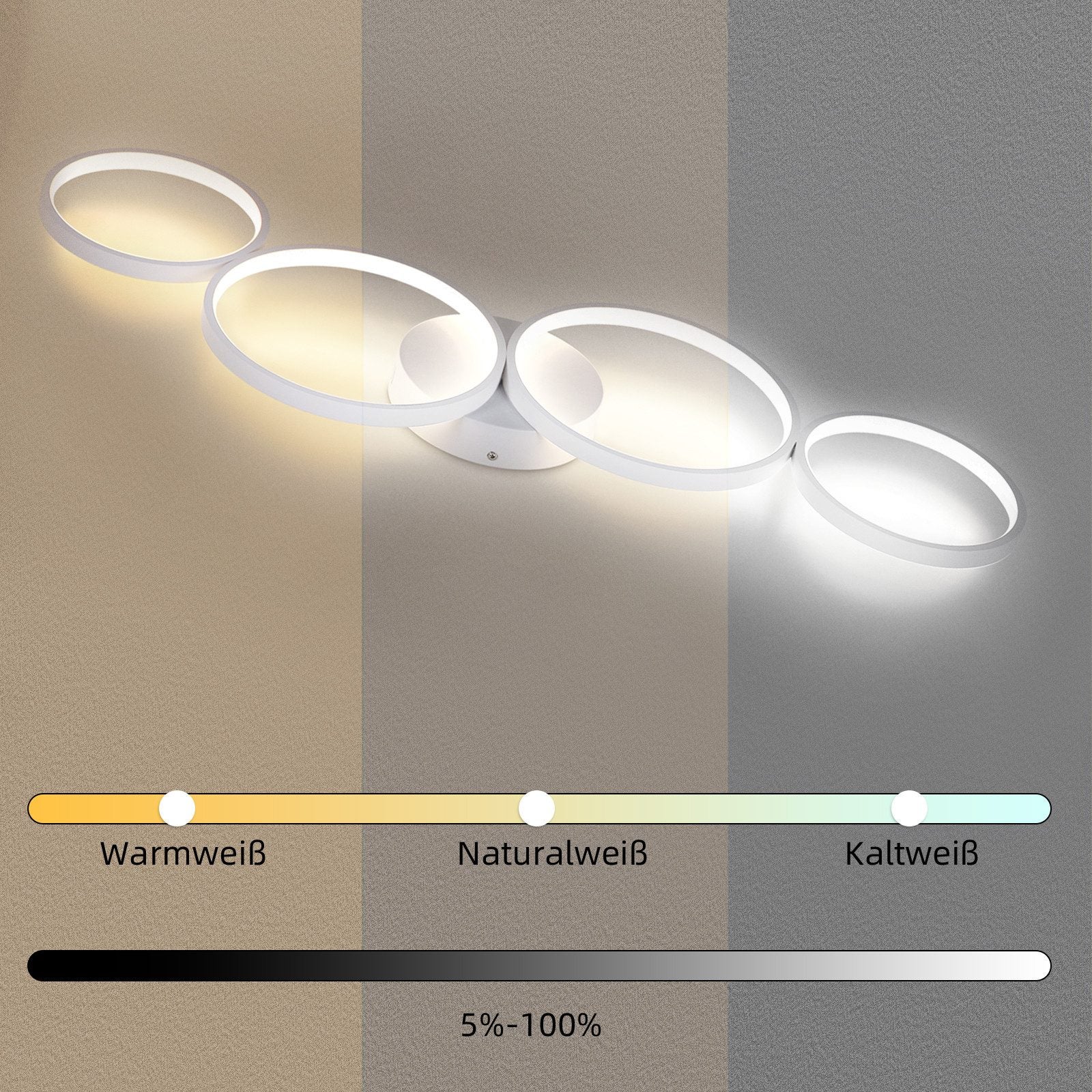 NETTLIFE Lampa sufitowa LED 100 cm Ściemnialna 4 Pierścienie Nowoczesne 56 W Białe oświetlenie Z Pilotem - 2