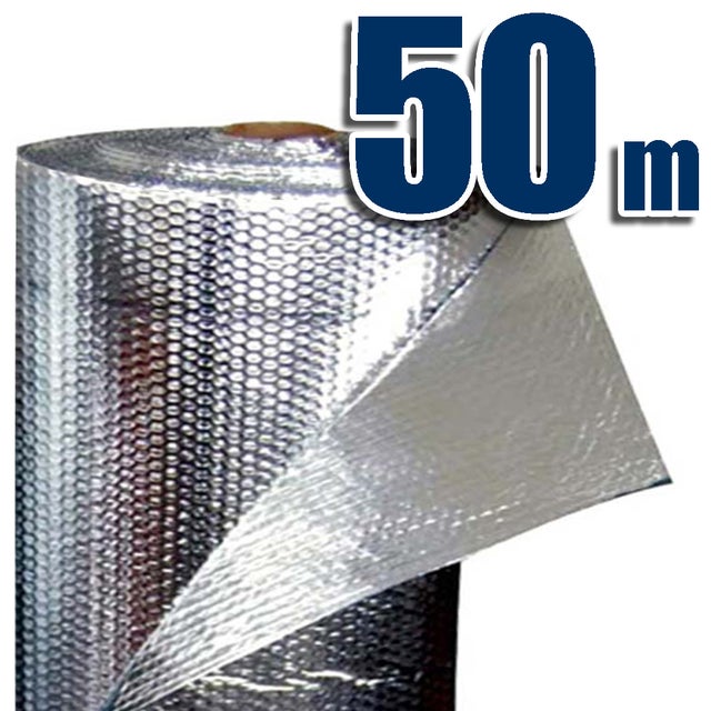 Isolant Thermique Réfléchissant 100% aluminium et bulles (50 x 0,6m) - Isole coffres de volets roulants, radiateurs, caravanes, camping-cars...