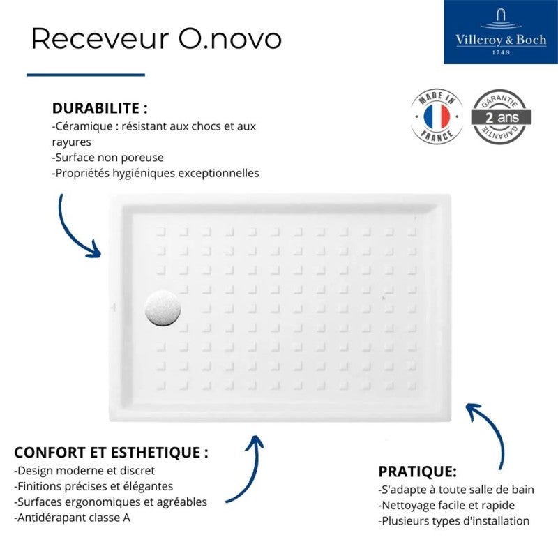 Receveur 100 x 80 VILLEROY ET BOCH O Novo ceramique rectangle blanc - 4