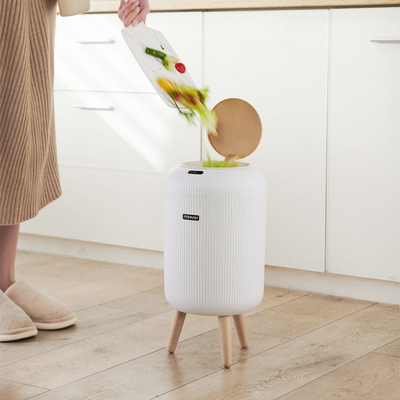 Poubelle de cuisine intelligente avec couvercle et capteur automatique, blanche, modèle haut - 6
