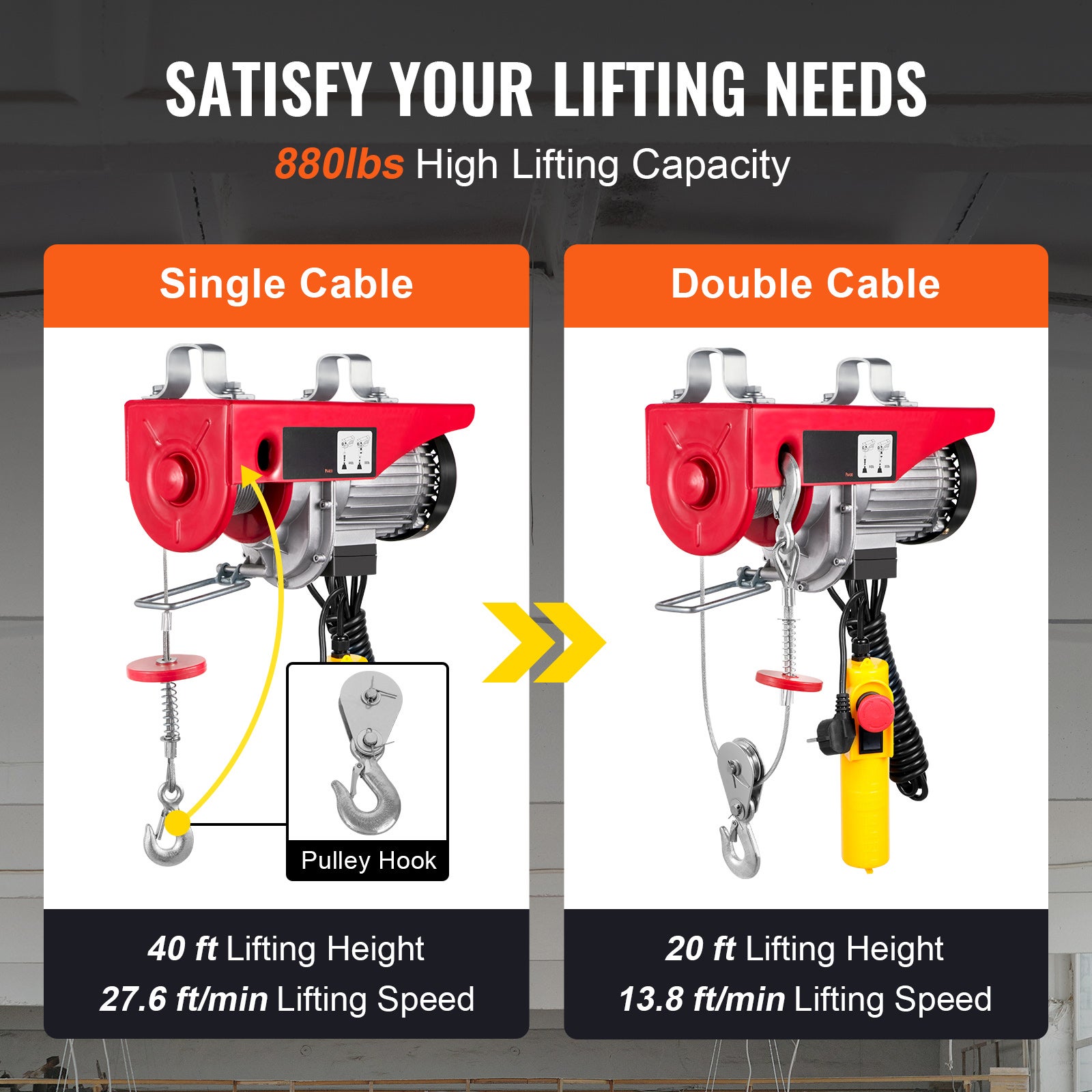 Palan électrique,SucceBuy capacité de levage 880 lb,treuil 230V avec télécommande filaire de 14 pieds - 6