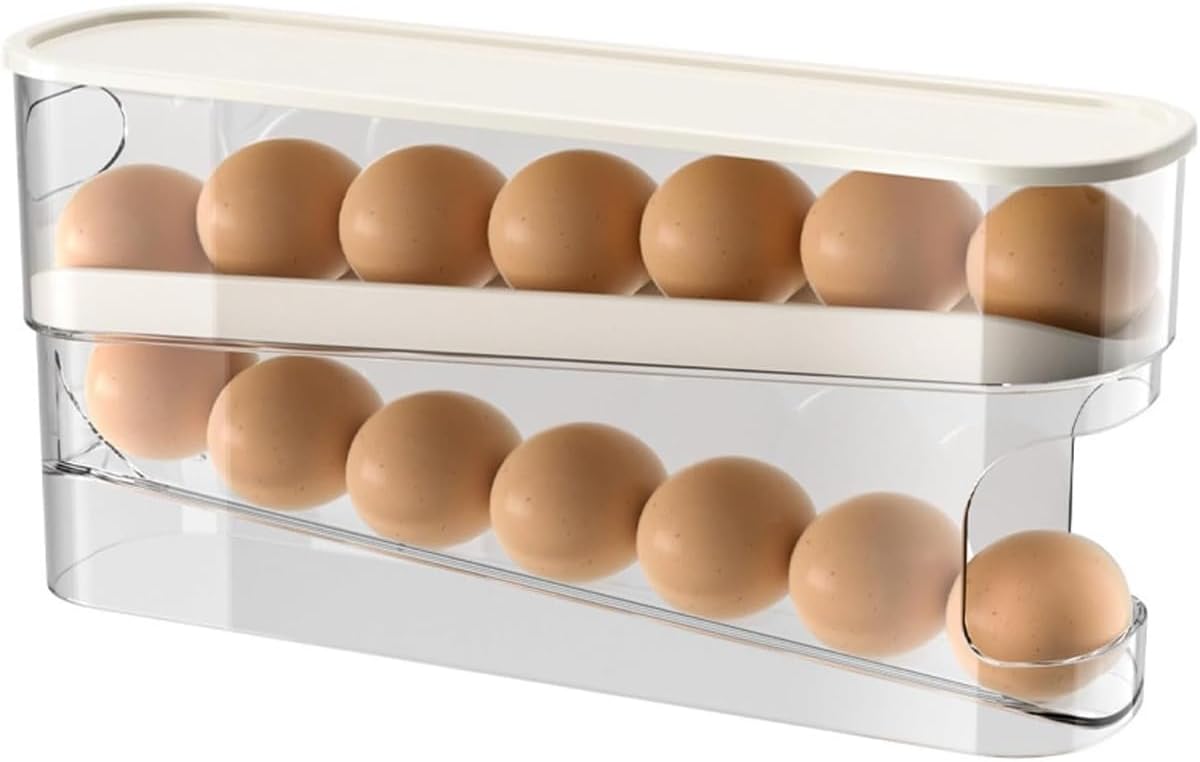 Support à Œufs Sur Roulettes 12 Gros Œufs – Distributeur Réfrigérateur Transparent Avec Couvercle, Range-Œufs Automatique Stable Et Gain De Place