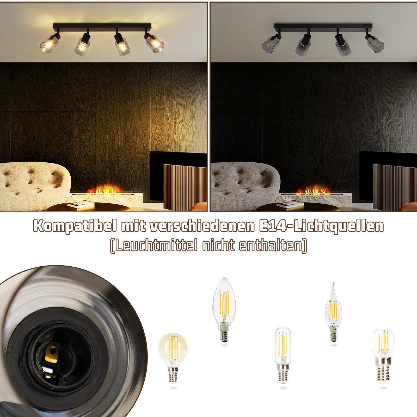 Lámpara de techo NETTLIFE con 4 llamas, color negro, industrial, E14, para sala de estar - 2