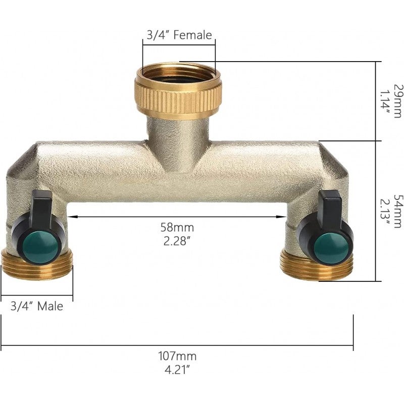 Robinet de jardin, Robinet Double Sortie Répartiteur d'eau 2 Voies Robinet Double Femelle 3/4'' 2 Sorties Mâle - 4