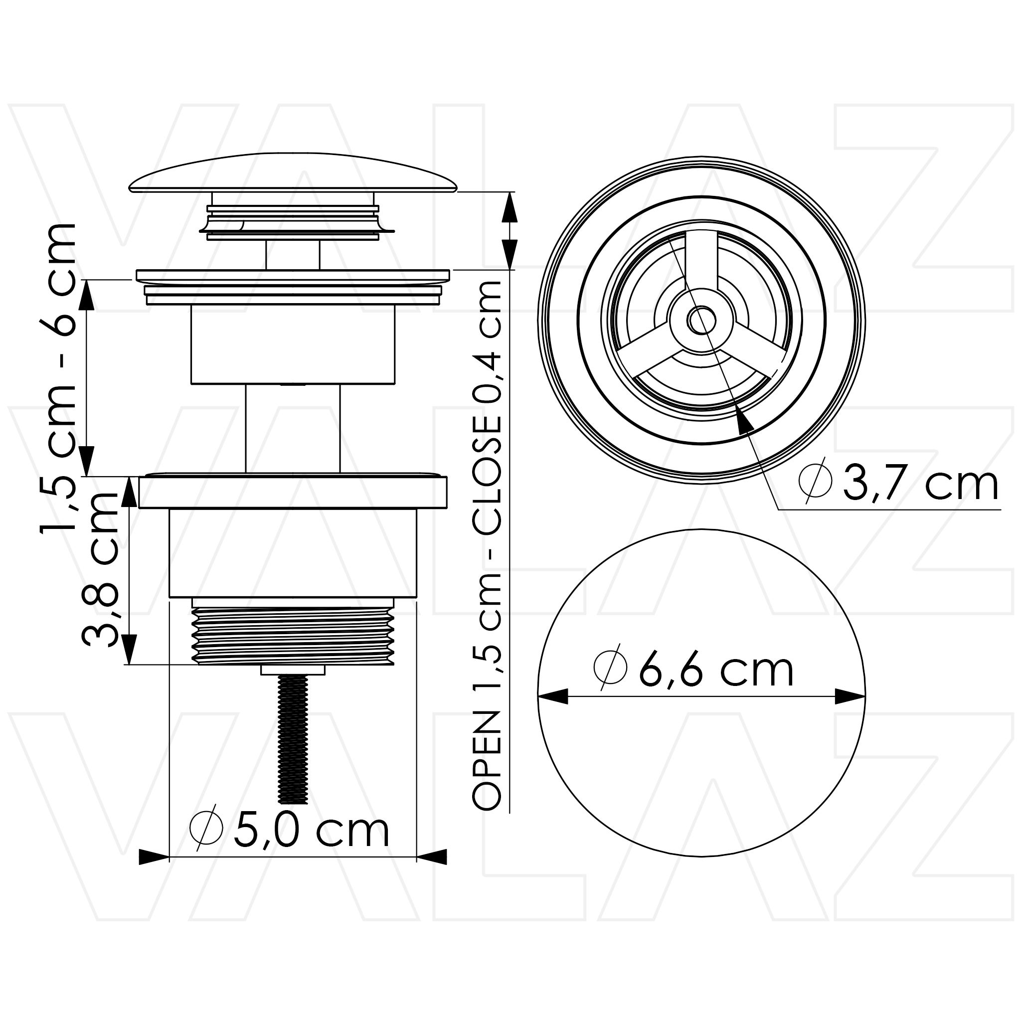 Valaz Robinet clic-clac pour lavabo ou bidet rond blanc - 2