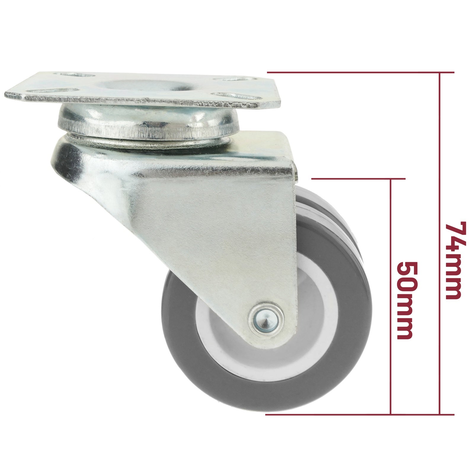 Ruote girevoli doppie design industriale in poliuretano e PVC senza freno, 50 mm, grigio (confezione da 4) - 4