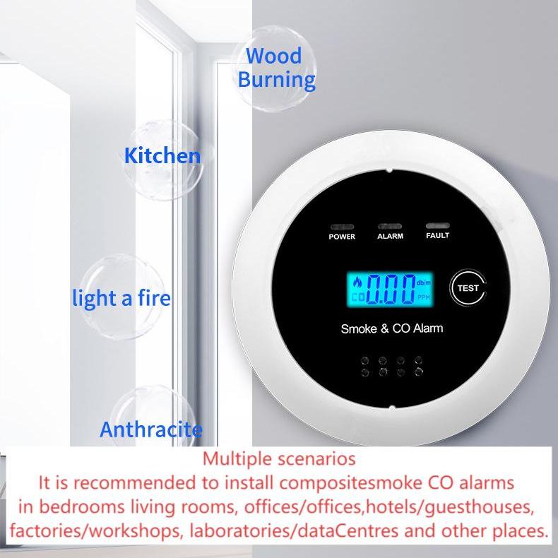 LOLLANDA Detector de humo, alarma de monóxido de carbono, alarma audible y visual de 85 decibeles, con pantalla LED, alarma de incendio. - 3