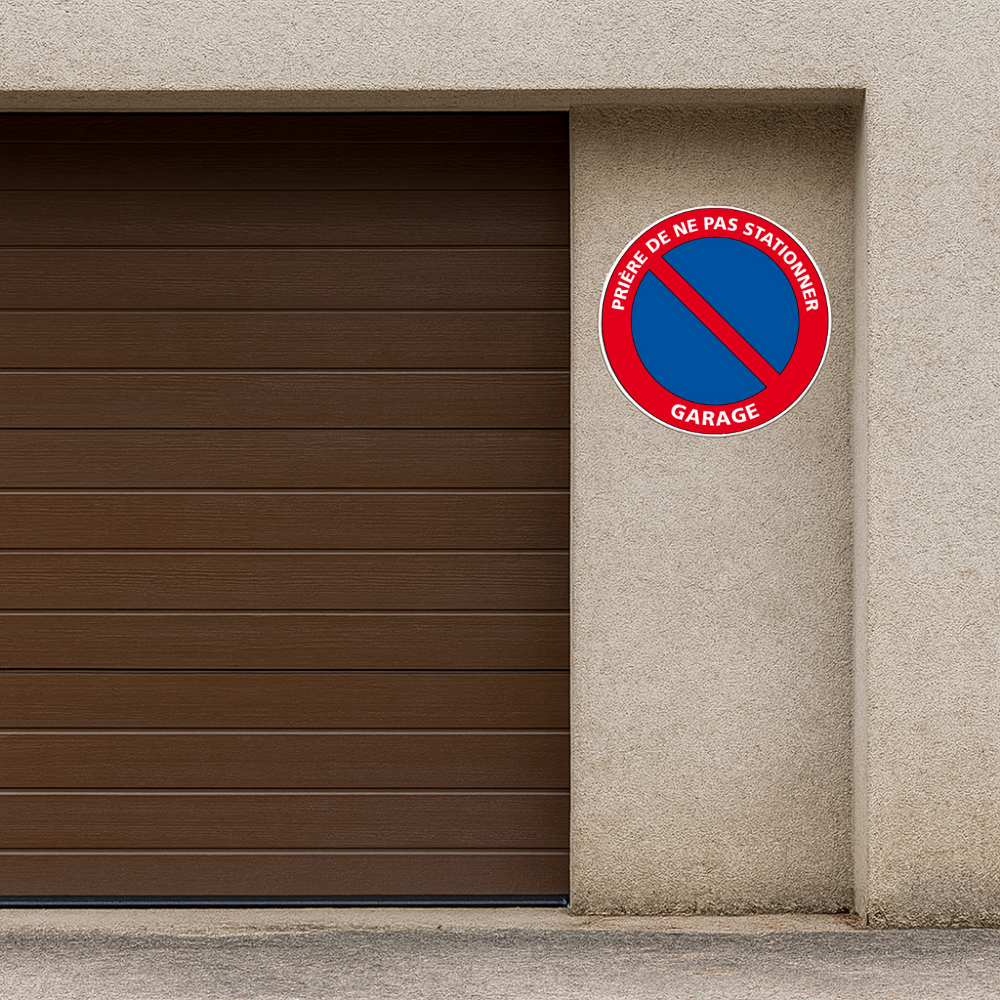 Panneau Signalétique "SORTIE DE GARAGE - STATIONNEMENT INTERDIT" - ABS Anti-UV, Gravée, Neuf Made In France