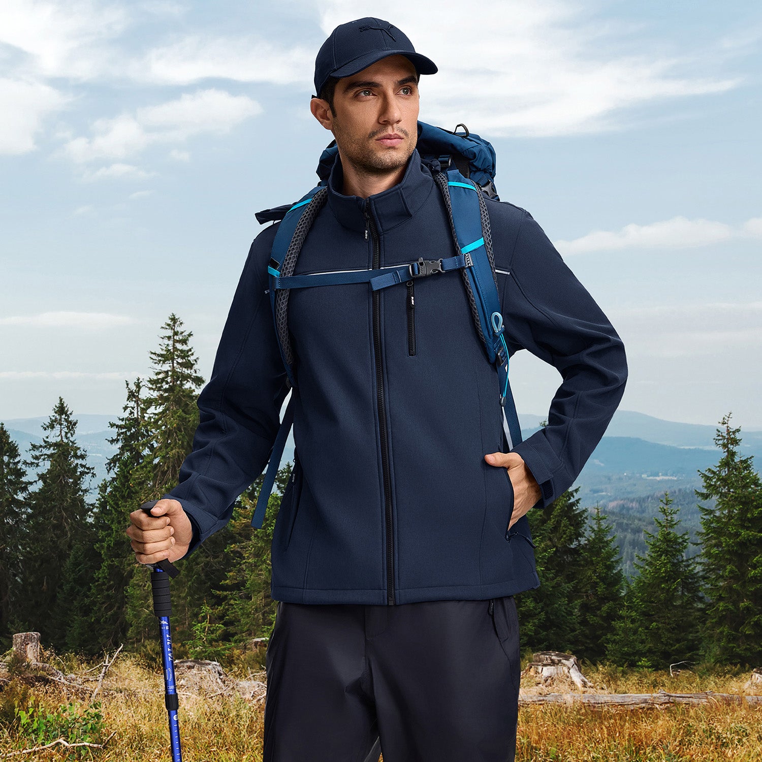 Veste de Travail Homme Taille XL Blouson & Softshell - Imperméable, Anti-Vent, Fourré Chaud, Poches Multiples, Capuche Amovible - Bleu foncé - 6