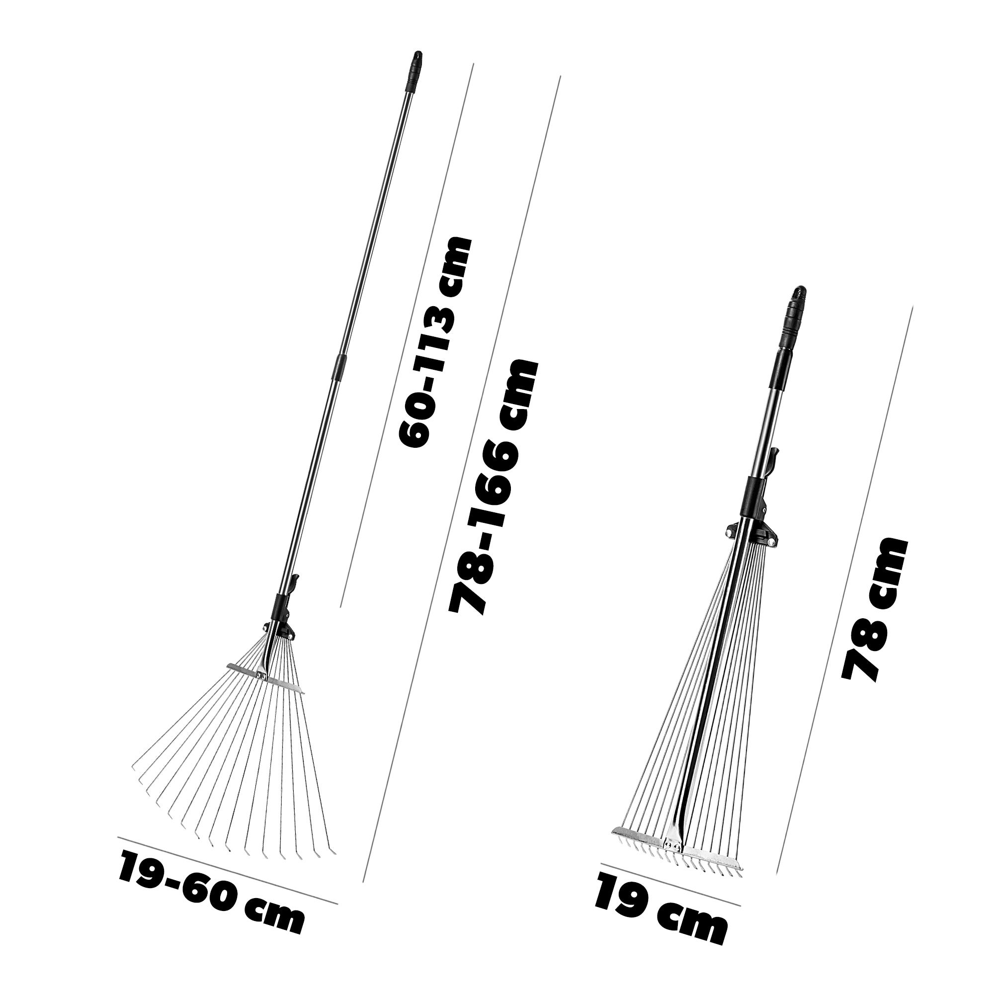 GRABIE METALOWE DO LIŚCI TRAWY Z TRZONKIEM WACHLARZOWE REGULOWANE 78-166cm - 2