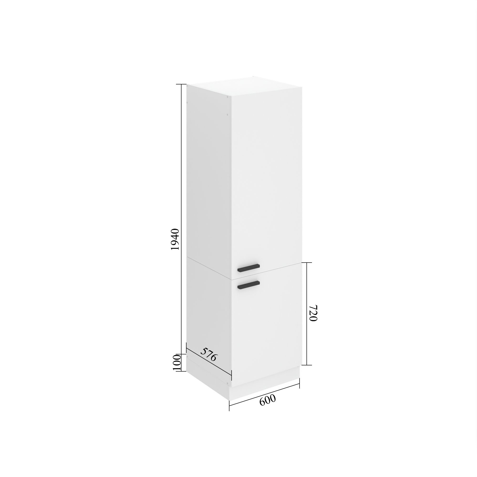 BELINI Colonne de Cuisine pour Réfrigérateur Encastrable SSL60, avec 2 Portes, Teille: 57,6 x 60 x 204 cm, argent mat - 2