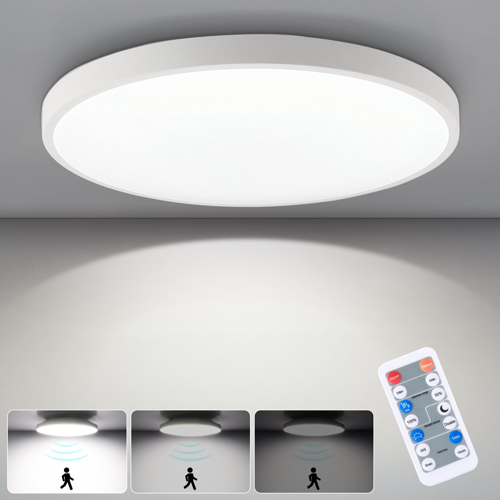 Lampa sufitowa LED LOVHAUS z czujnikiem ruchu i pilotem, 18 W, 1800 lm, 4000 K, do użytku wewnątrz pomieszczeń, z czujnikiem ruchu, IP44