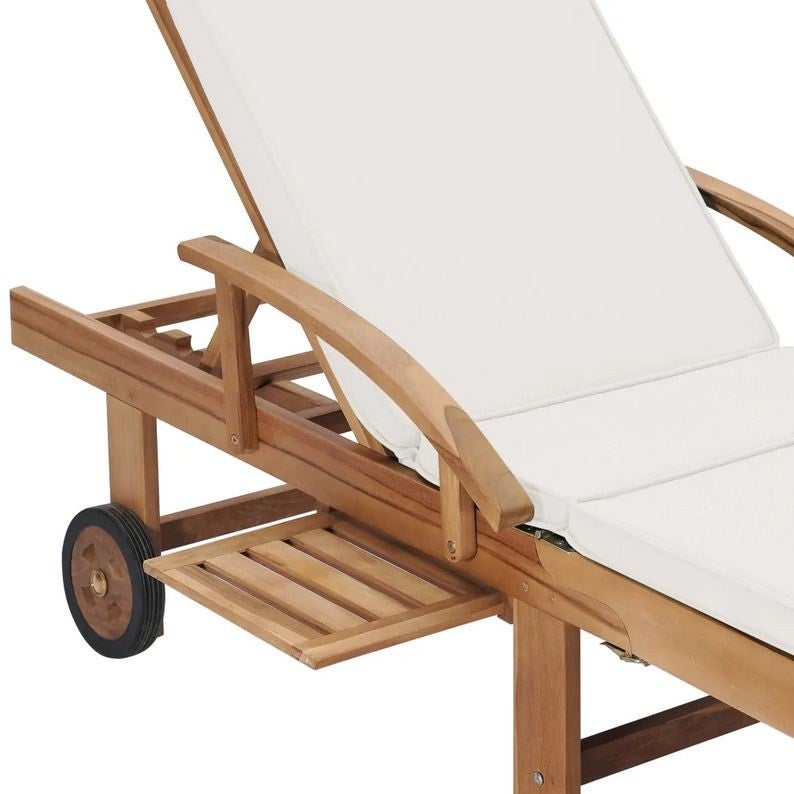 Chaise longue tissu crème et teck massif clair Evidi - 5
