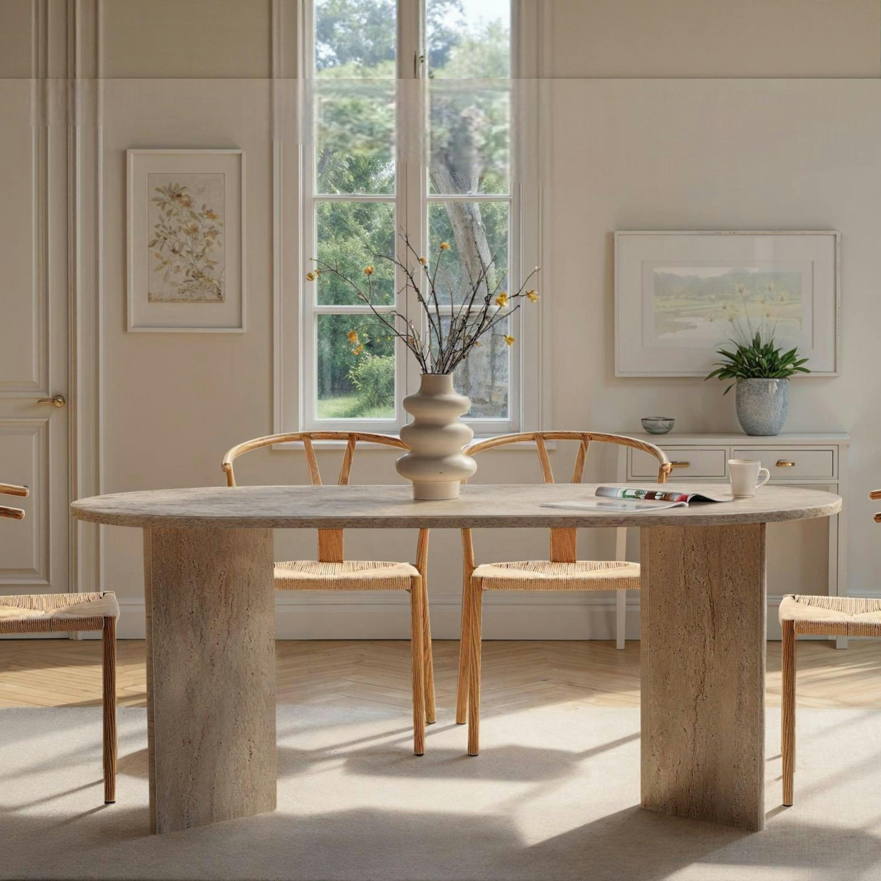 Table à manger moderne effet travertin pieds en V 180 cm MARFA - 2