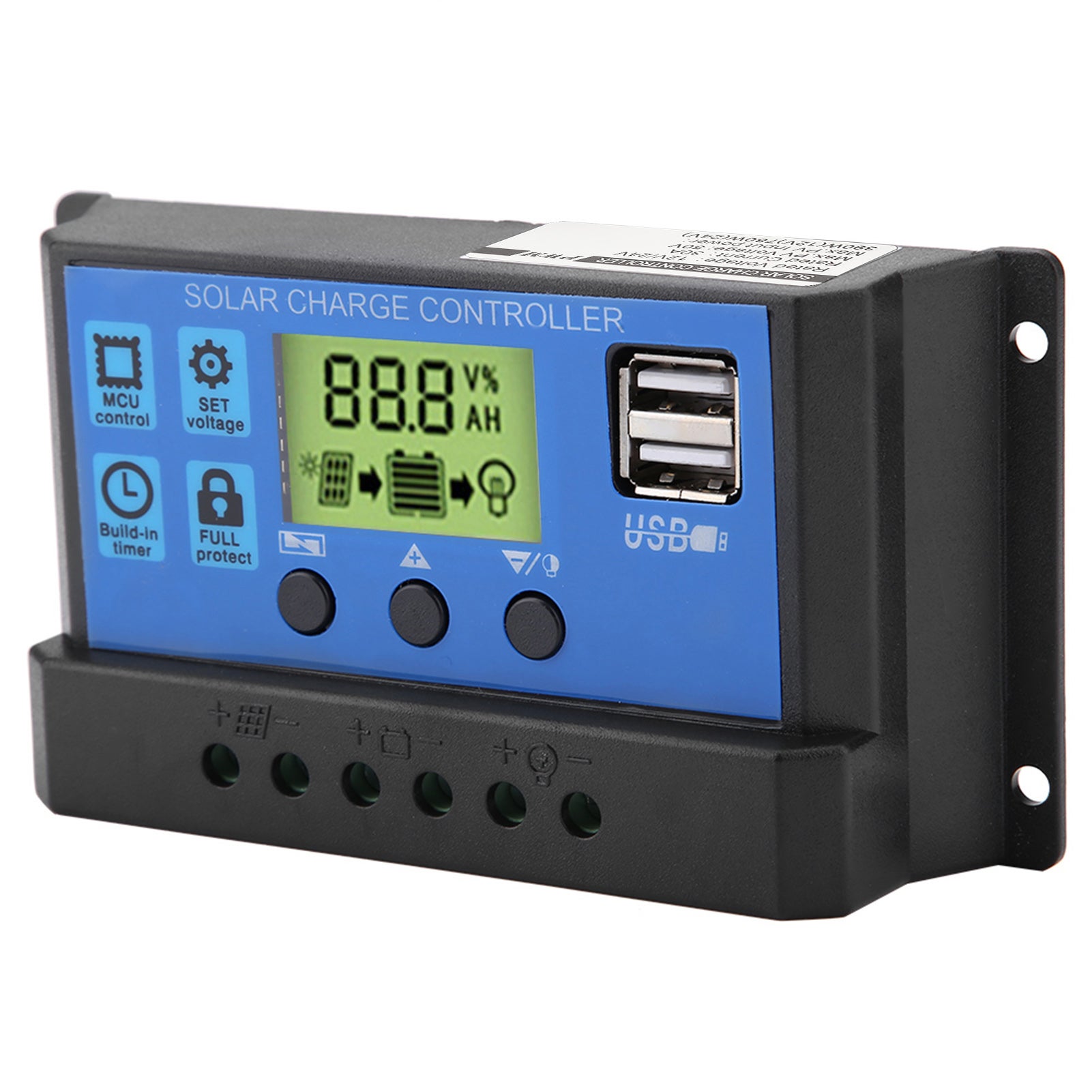 Regolatore di carica per pannello solare PWM 12V 24V con doppio USB e display LCD da 30 A (YJSS-30A) - 9