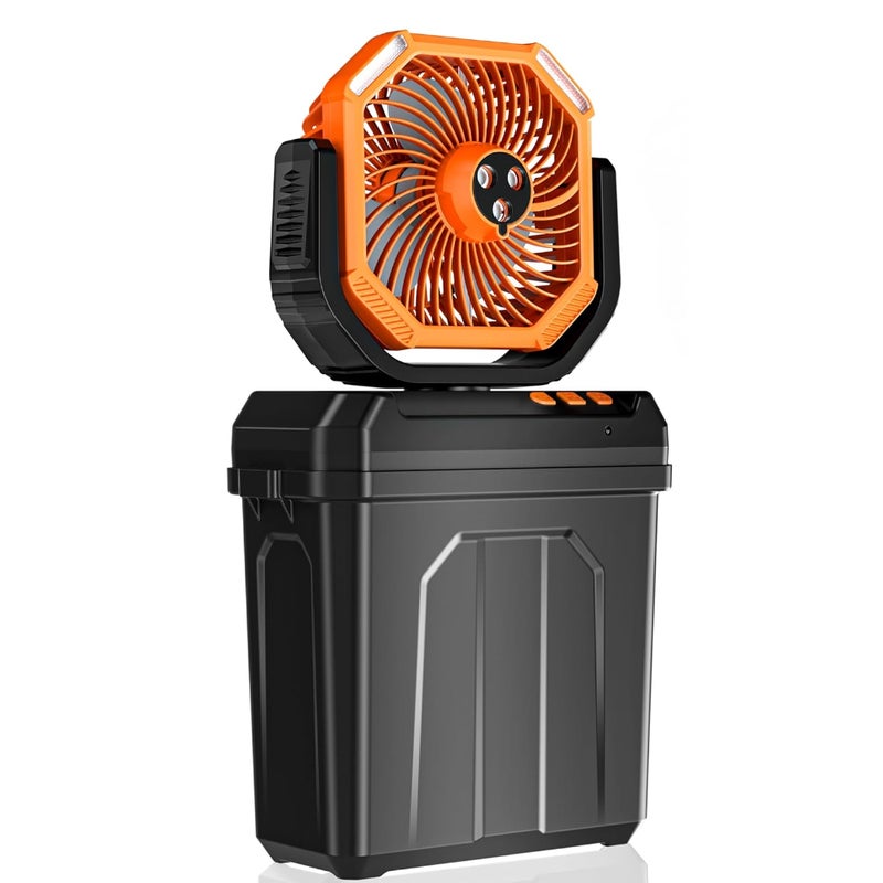 Akumulatorowy, przenośny wentylator zraszający do użytku na zewnątrz, zraszacz świeżego powietrza do użytku na kempingu, wiadro 6 litrów, 3 dysze, ko