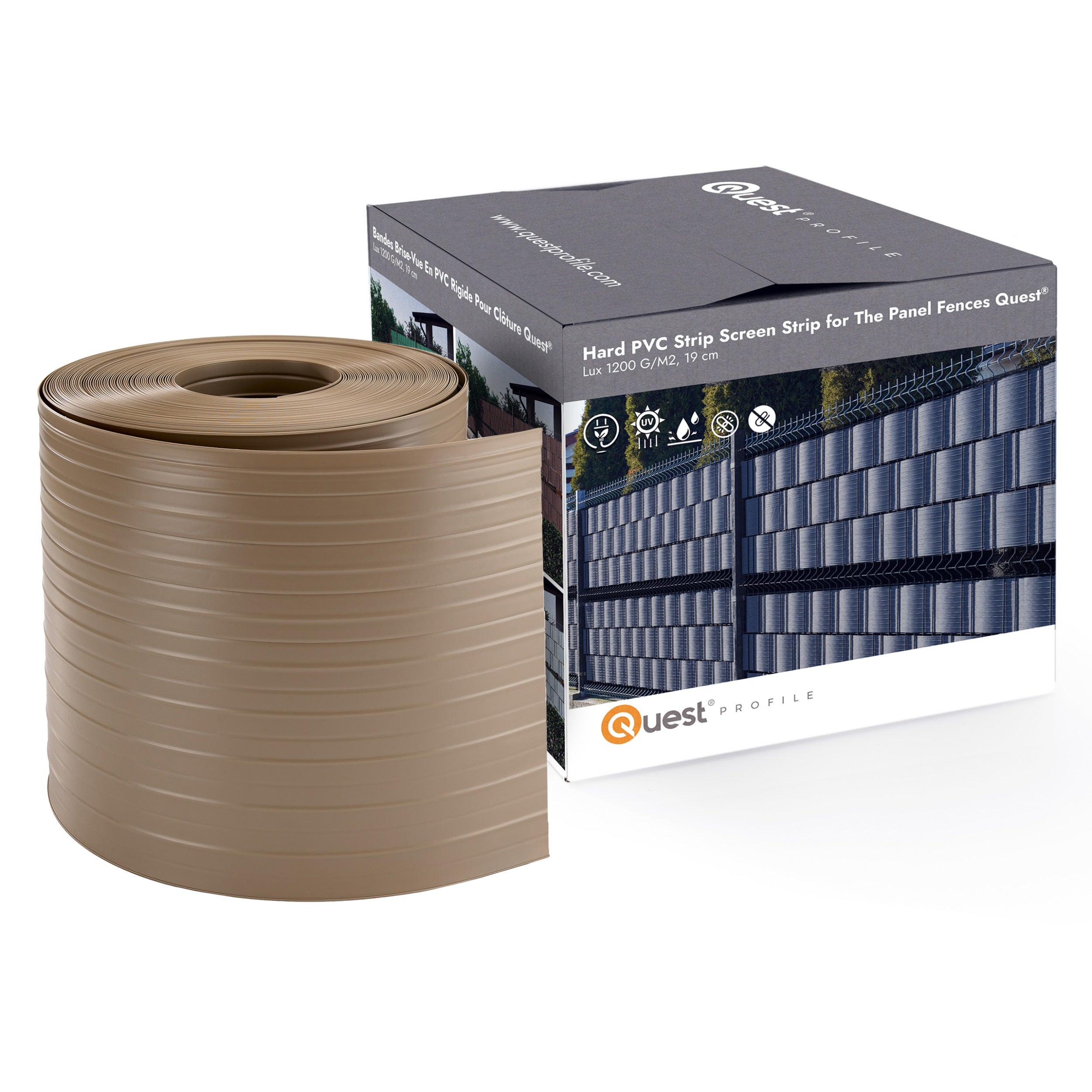 QUEST Taśma ogrodzeniowa PCV 19cm, listwa do ogrodzeń panelowych premium, 900 g/m2, RAL1019, beż, 26 m