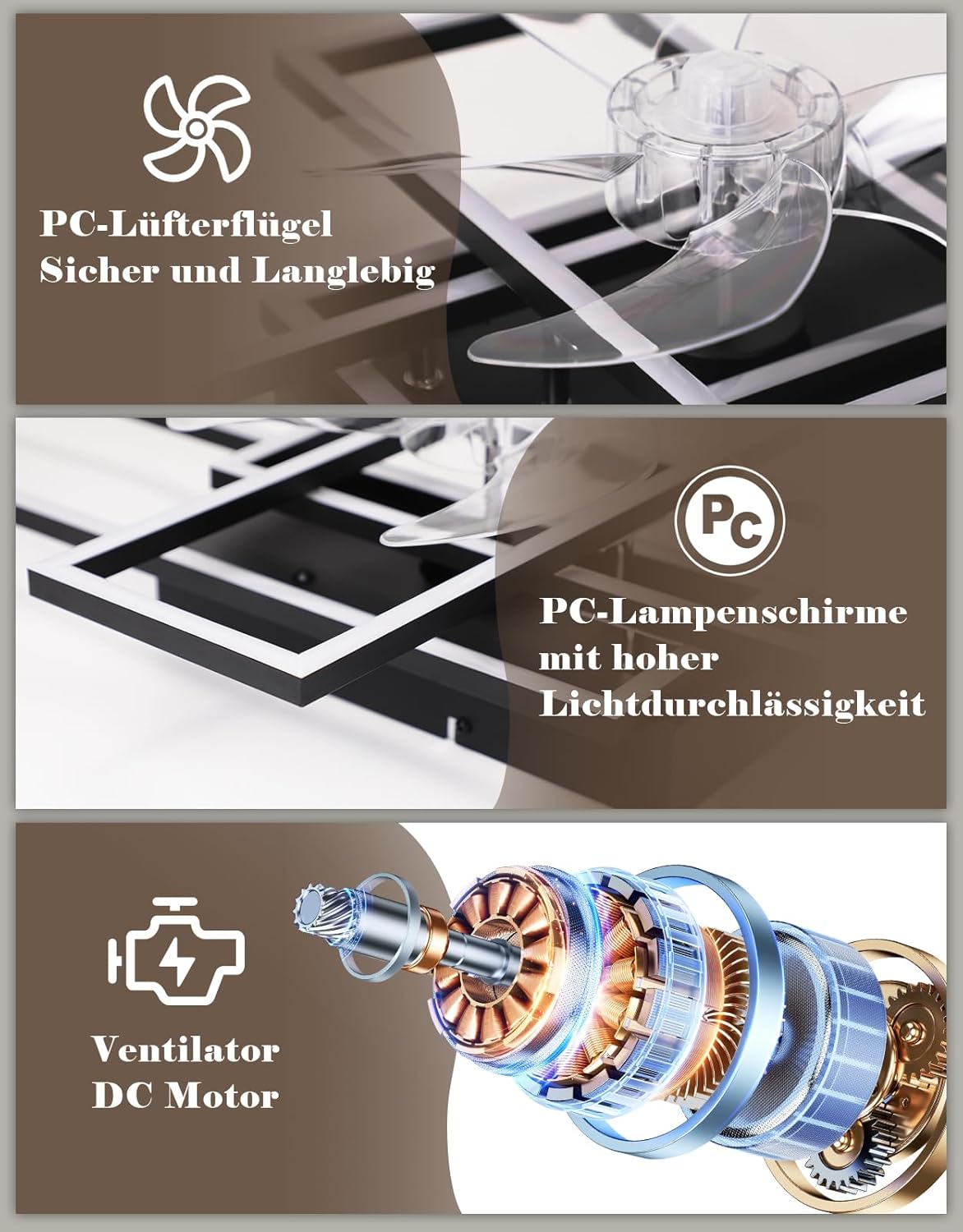 NETTLIFE Ventilateur de Plafond avec Éclairage LED 94cm, Moderne Dimmable avec Télécommande, 6 Vitesses, Minuterie pour Salon Salle à Manger - 7