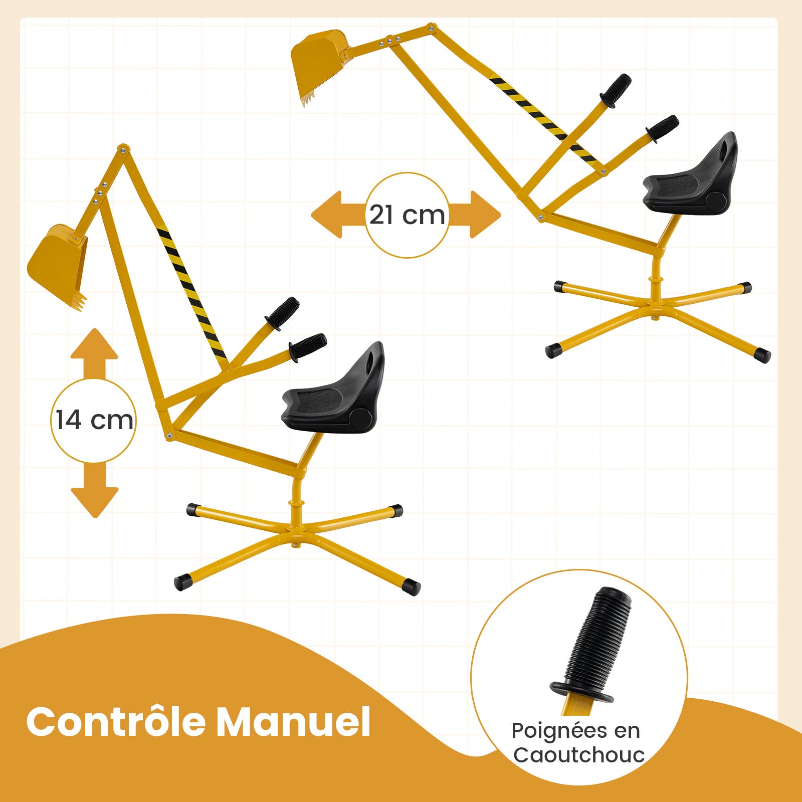Pelle à Sable Excavateur Enfant avec Siège Rotatif & Bras Flexible, Pelleteuse Excavatrice Manuelle Base Croisée, Charge 50kg pour Sable Neige, 3 Ans+ - 6