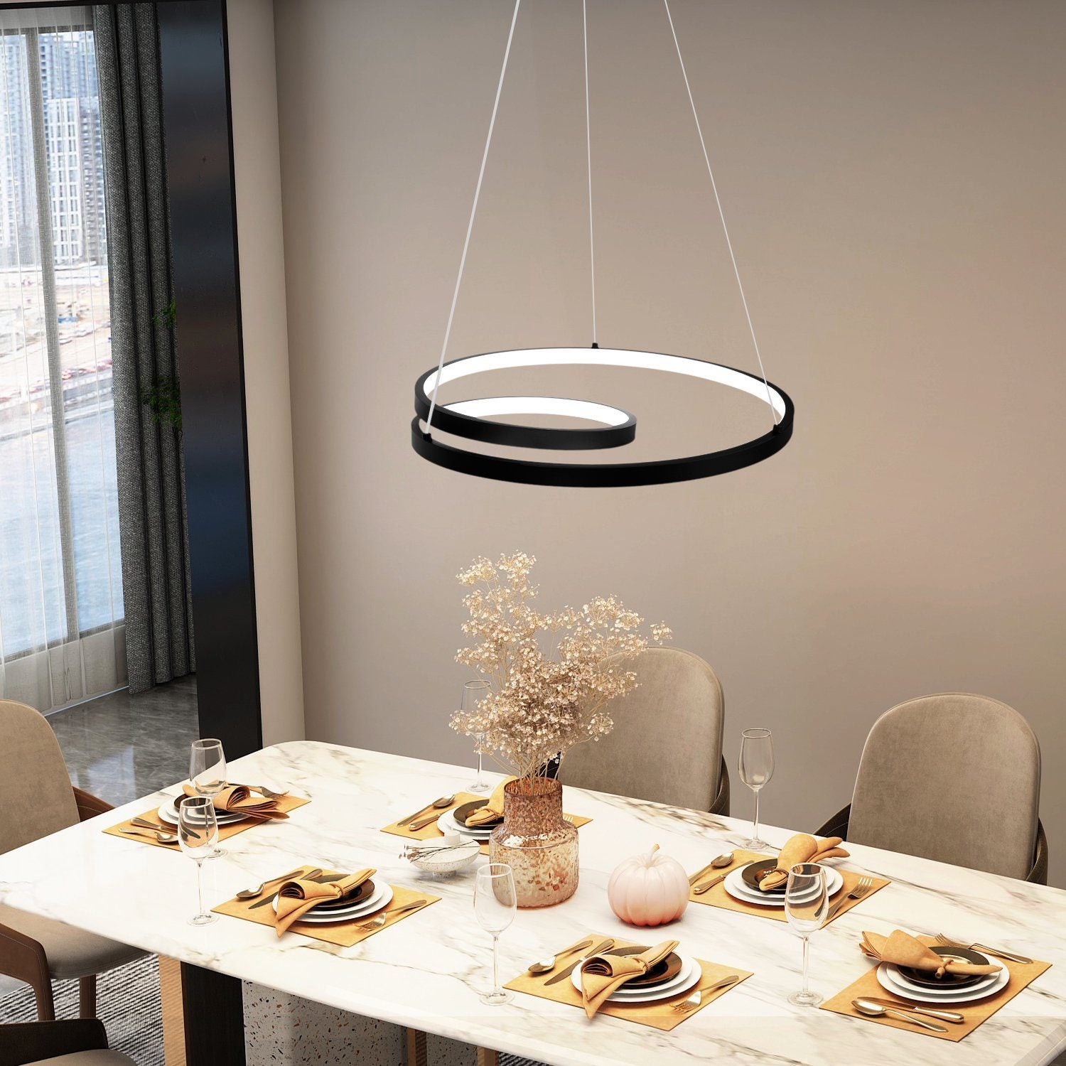 NETTLIFE Suspensie LED-uri aluminiu negru 40CM Diam.150cm Dimable Design Lampă de masă în Mananer Moderne cu Telecomandă pentru Salon Camera Bucătărie