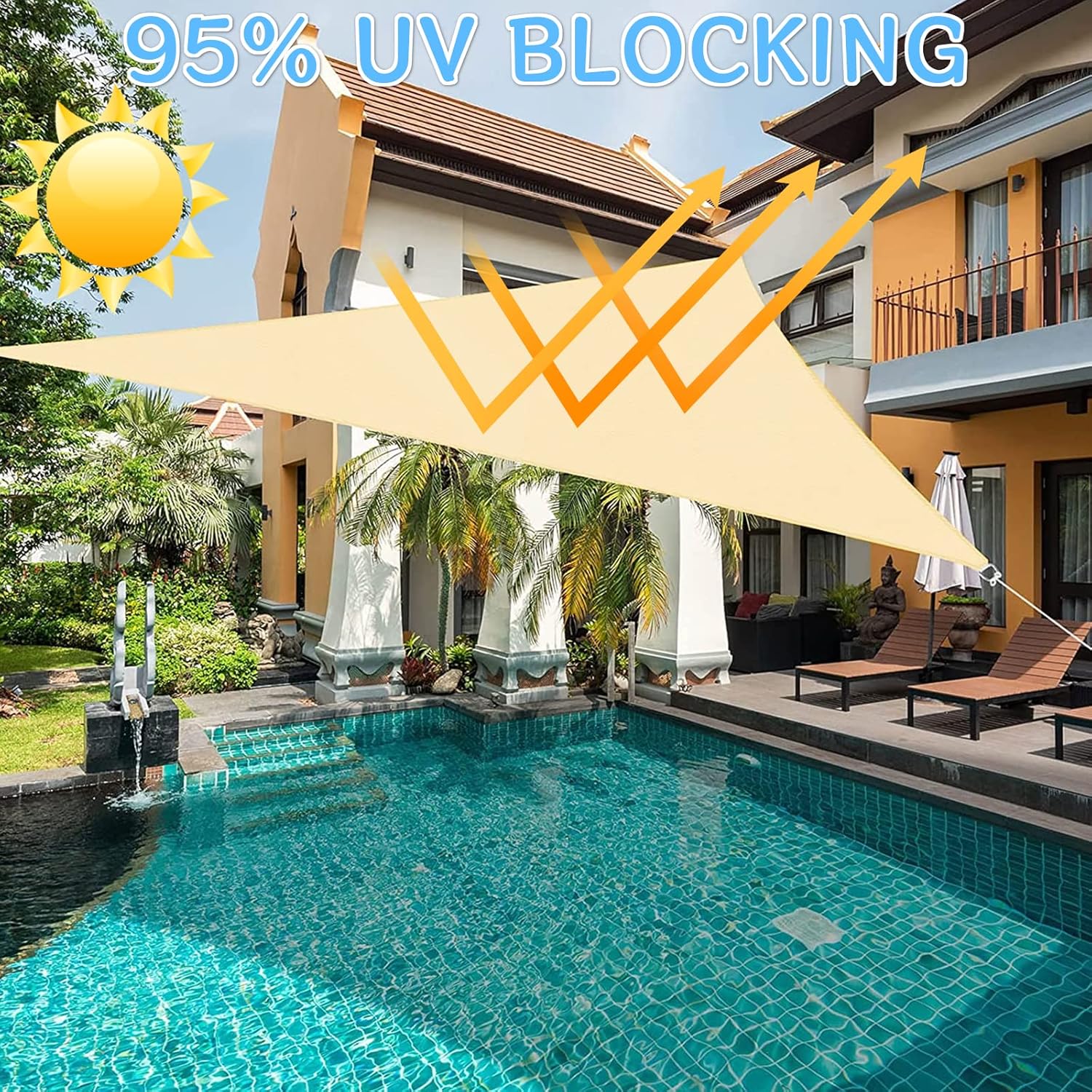 Voile d'ombrage triangulaire 2 x 2 x 2 m - résistant à l'eau et au vent - avec protection UV pour jardin, terrasse, extérieur, camping - Beige - 3
