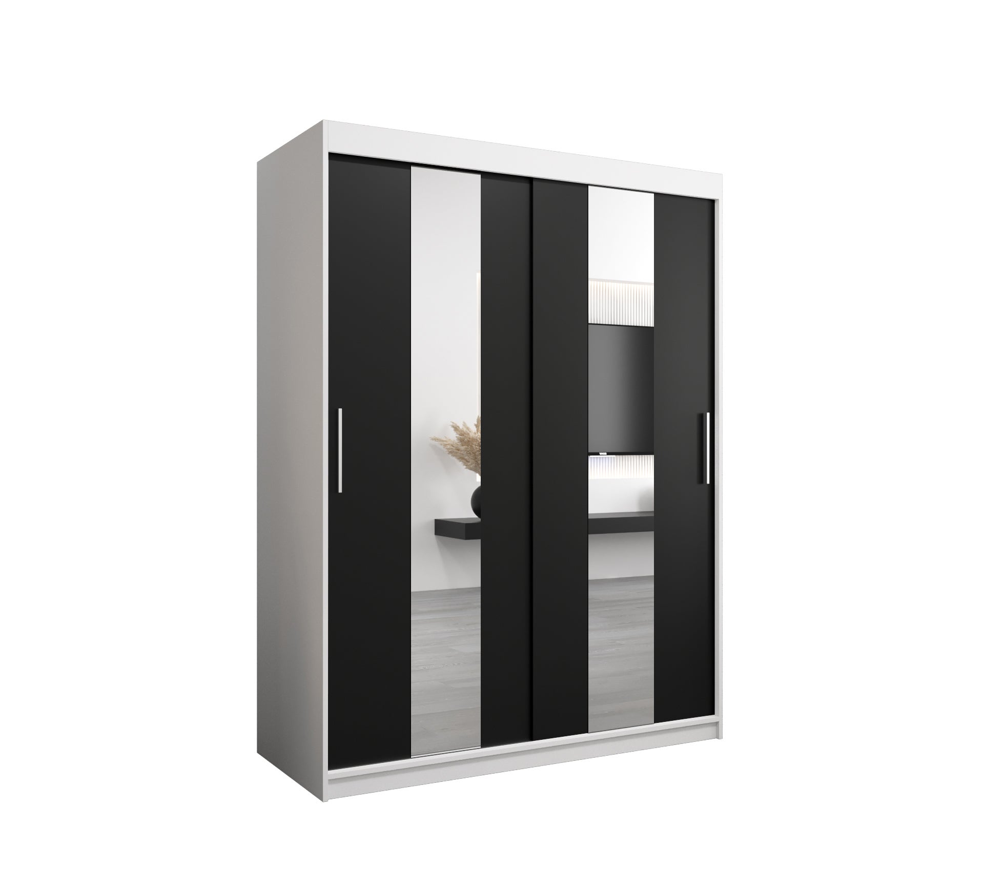 Szafa przesuwna garderoba POLE 150 x 62 x 200 cm Biały + Czarny - Abiks Meble