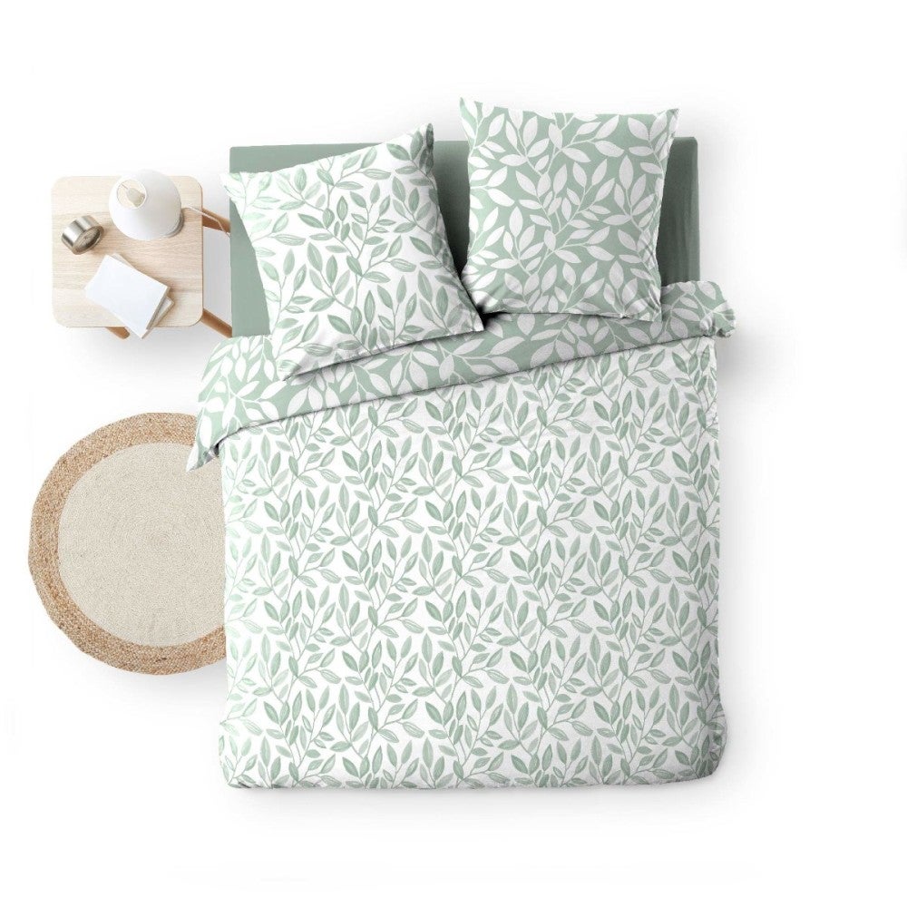 Parure de lit 240x220 cm + 2 taies – Microfibre imprimée SEQUOIA – Motif feuillage vert sauge - 5
