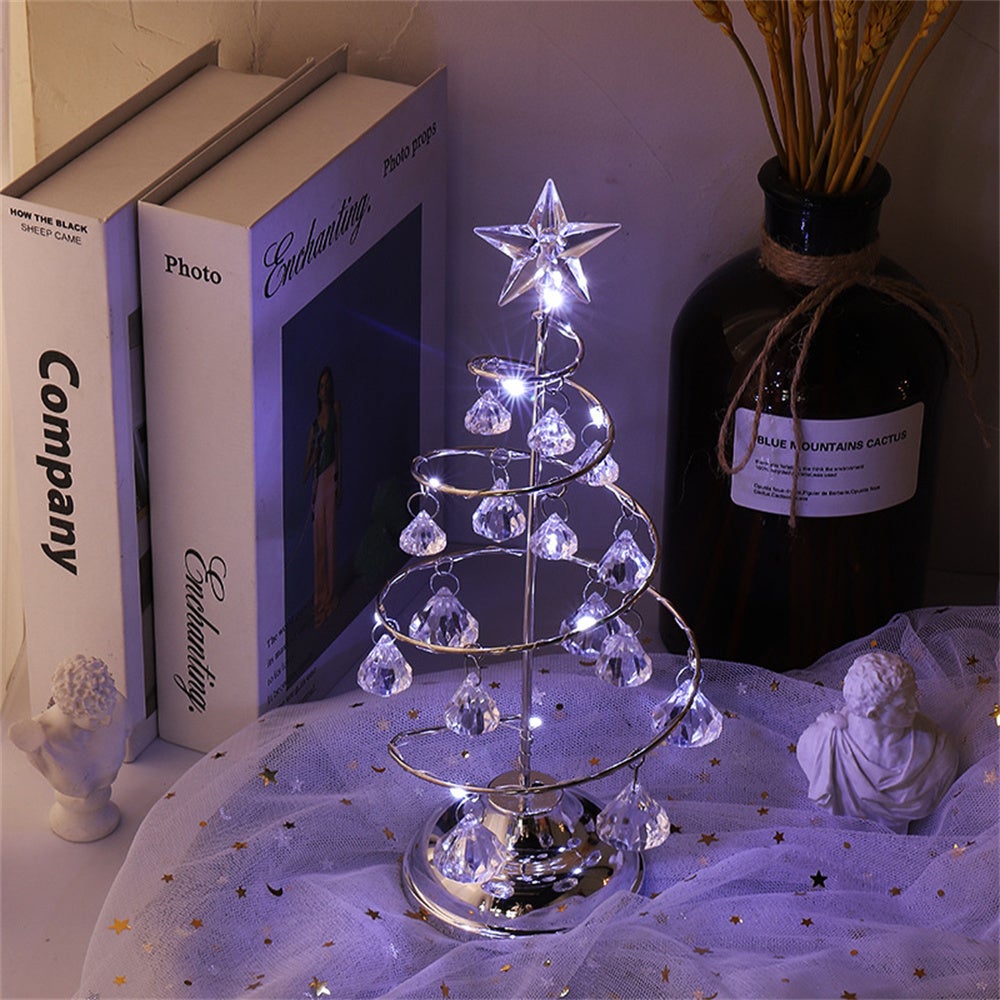 Catena luminosa di cristallo per albero di Natale, spirale decorativa, a batteria (batterie non incluse), ideale per decorare la tavola di Natale - 5