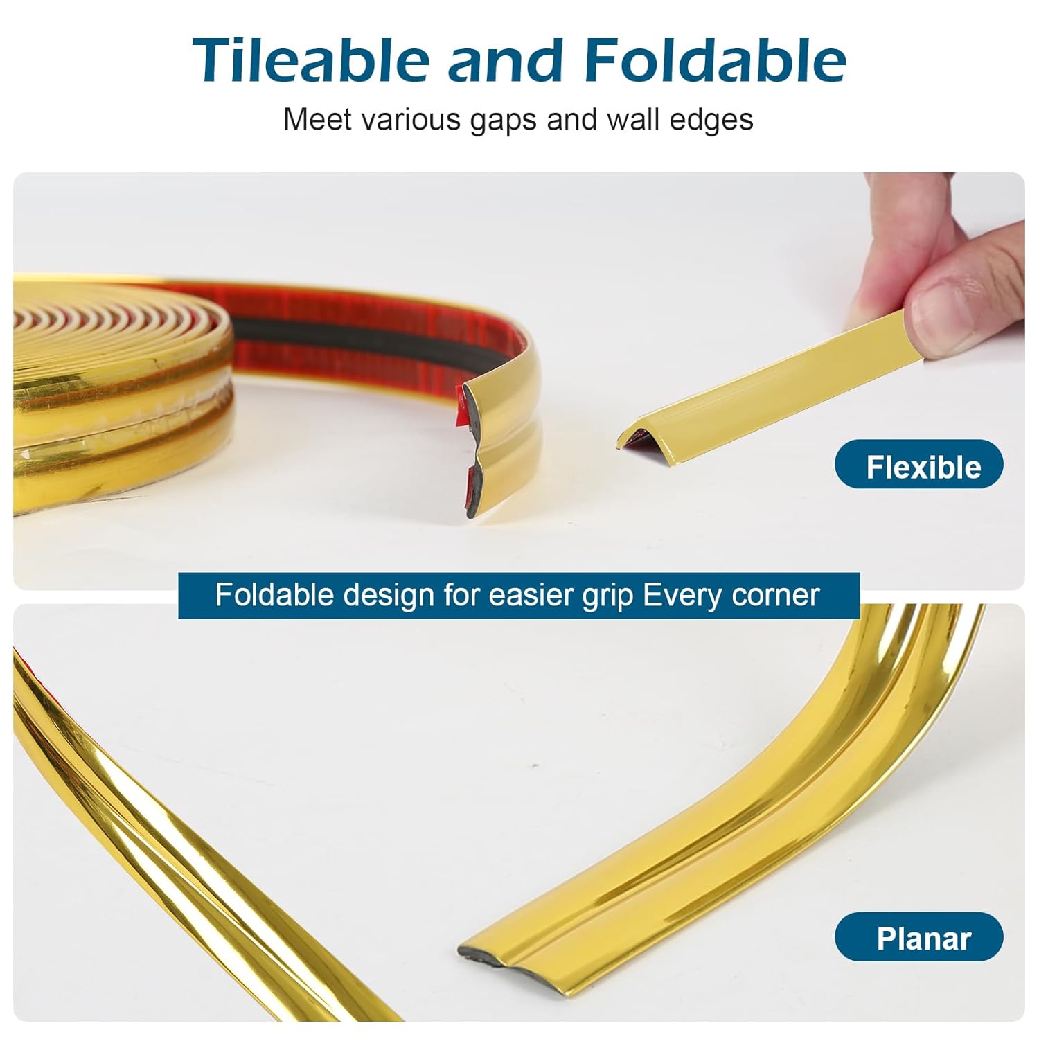 (doré)Moulures décoratives autocollantes en PVC - 10 m - Autocollantes - Bordure de plafond - Carrelage et décoration d'angle - Peler et coller - 6