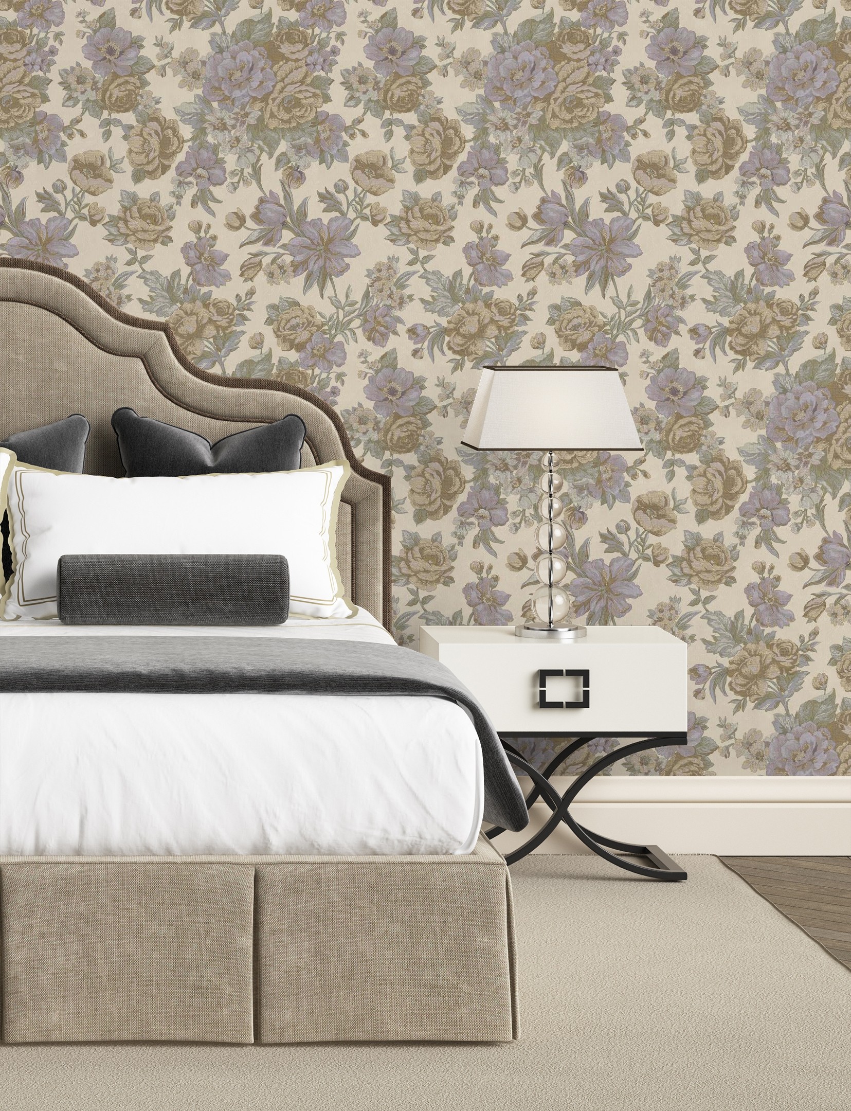 Papel pintado vinílico flores románticas efecto textura de tela tejida en relieve - anastasia garden 676417 de gaulan - rollo de 10 m x 1,06 m