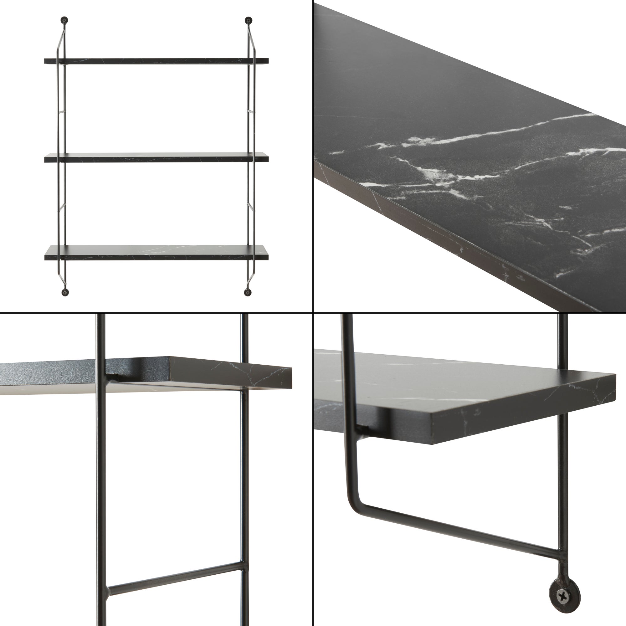 Étagère Murale à 3 niveaux Visby 48 x 15 x 64 cm effet marbre noir [en.casa] - 6