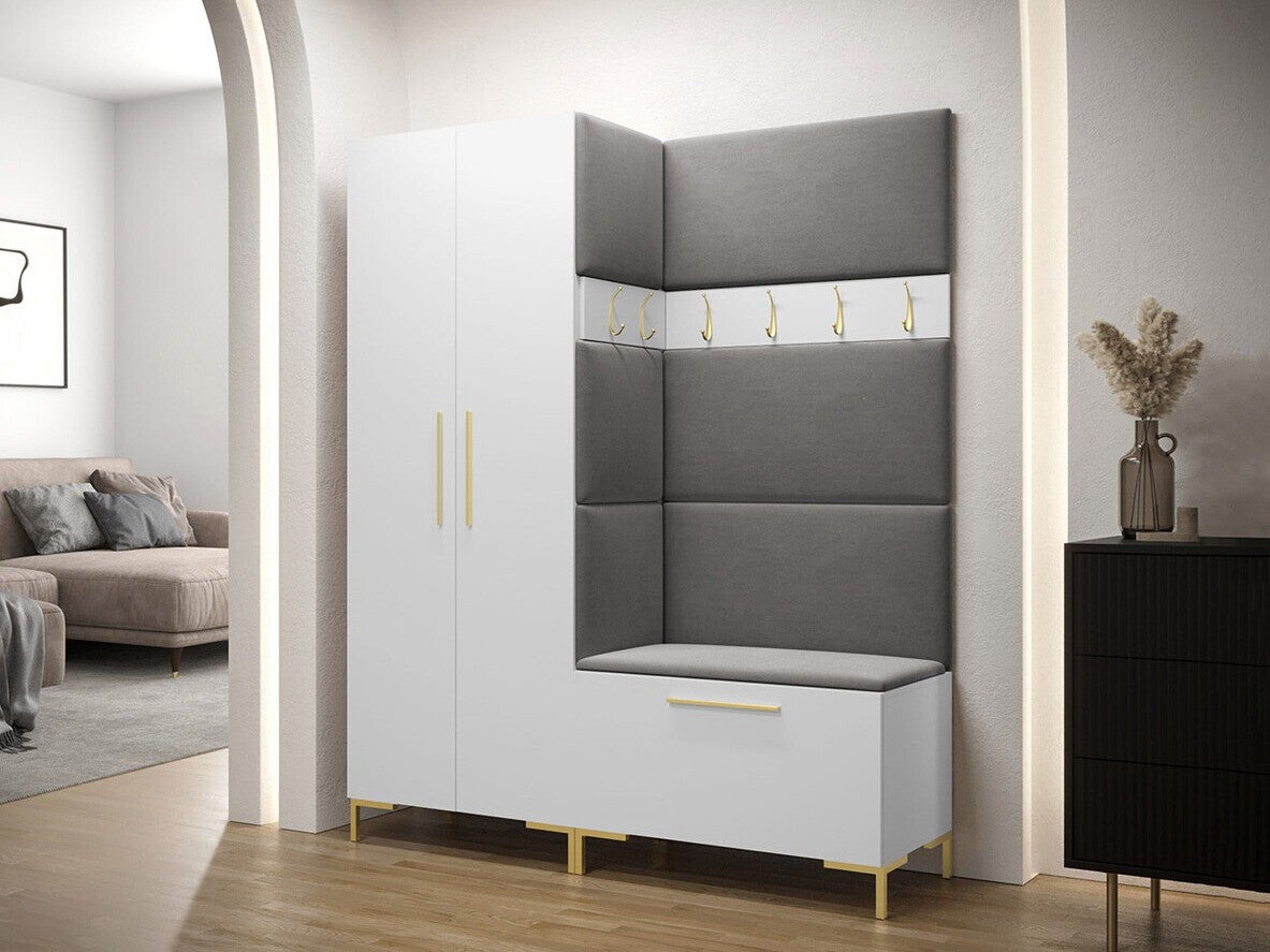 Conjunto para corredor Tivsoa 100, 196x158x44cm, Branco, Placa de aglomerado laminado, Tecido, Montado na parede, Colocado - 2