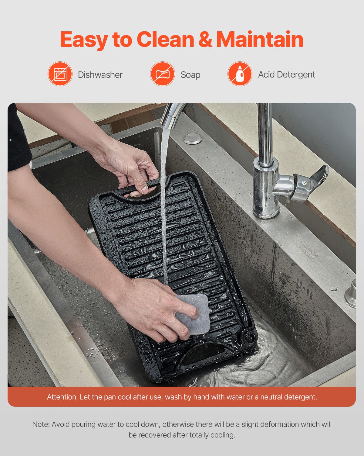 Piastra di Cottura Reversibile VEVOR in Ghisa 185 x 342 mm, Griglia Precondizionata con Manici, Padella per Fornelli Interno/Esterno, Nero - 5