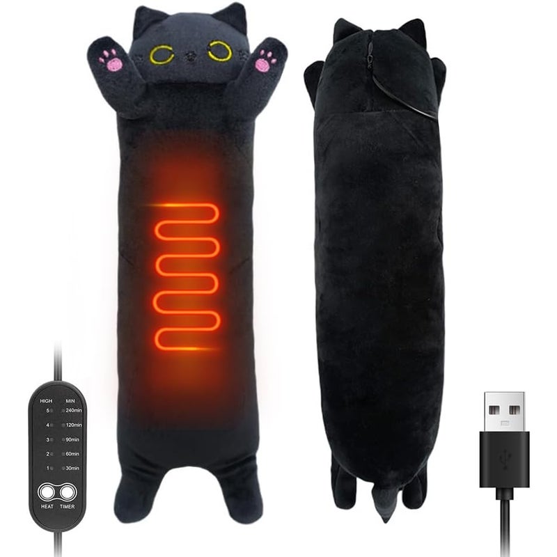 Poduszka grzewcza łagodząca bóle menstruacyjne, pluszowa zabawka dla kota o długości 50 cm, zasilana przez USB