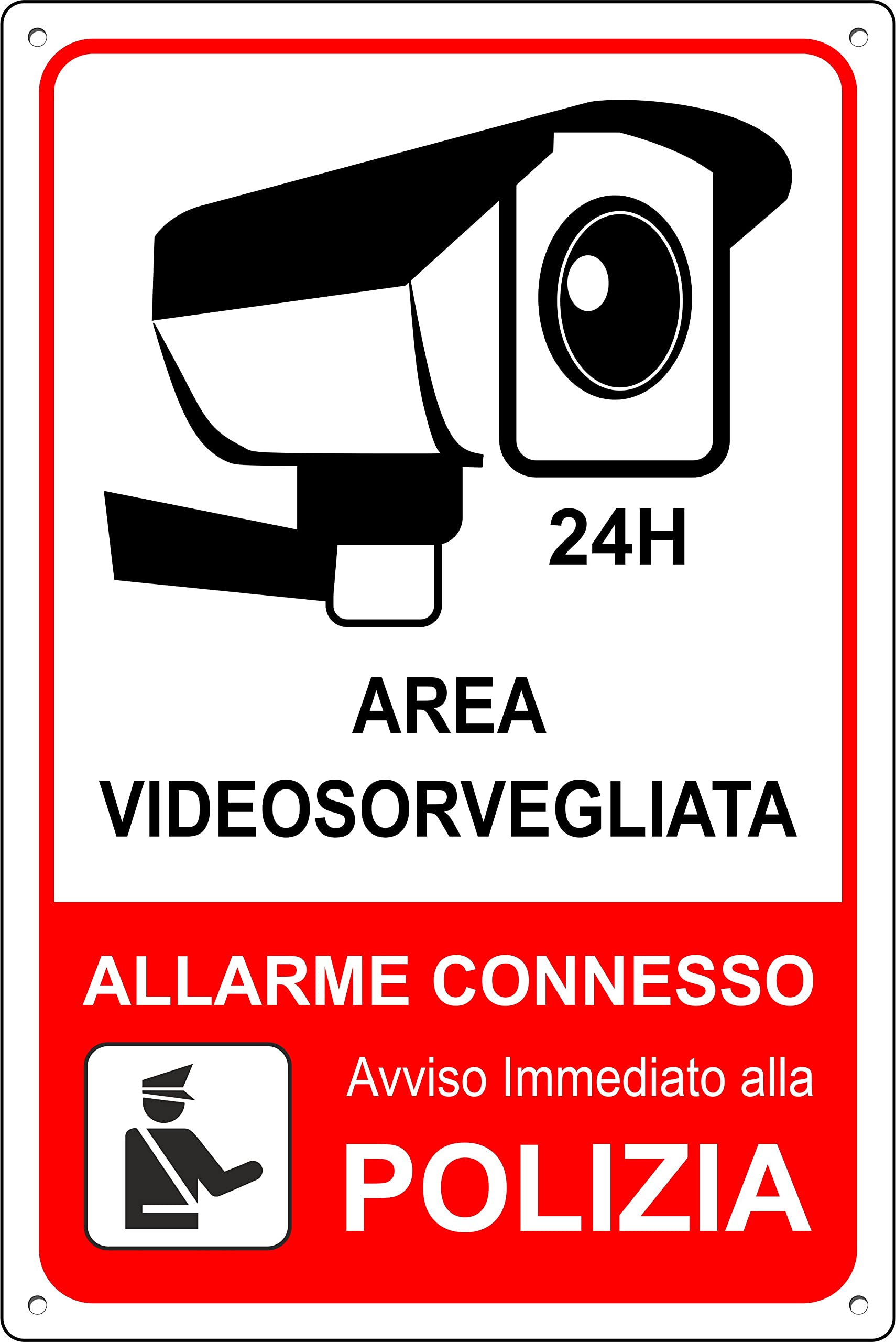 Cartello Di Avvertimento Videosorveglianza 20x20 Cm - Alluminio Composito 3 Mm, Resistente Alle Intemperie, Stampa UV, 4 Fori Per Montaggio - Made In Germany