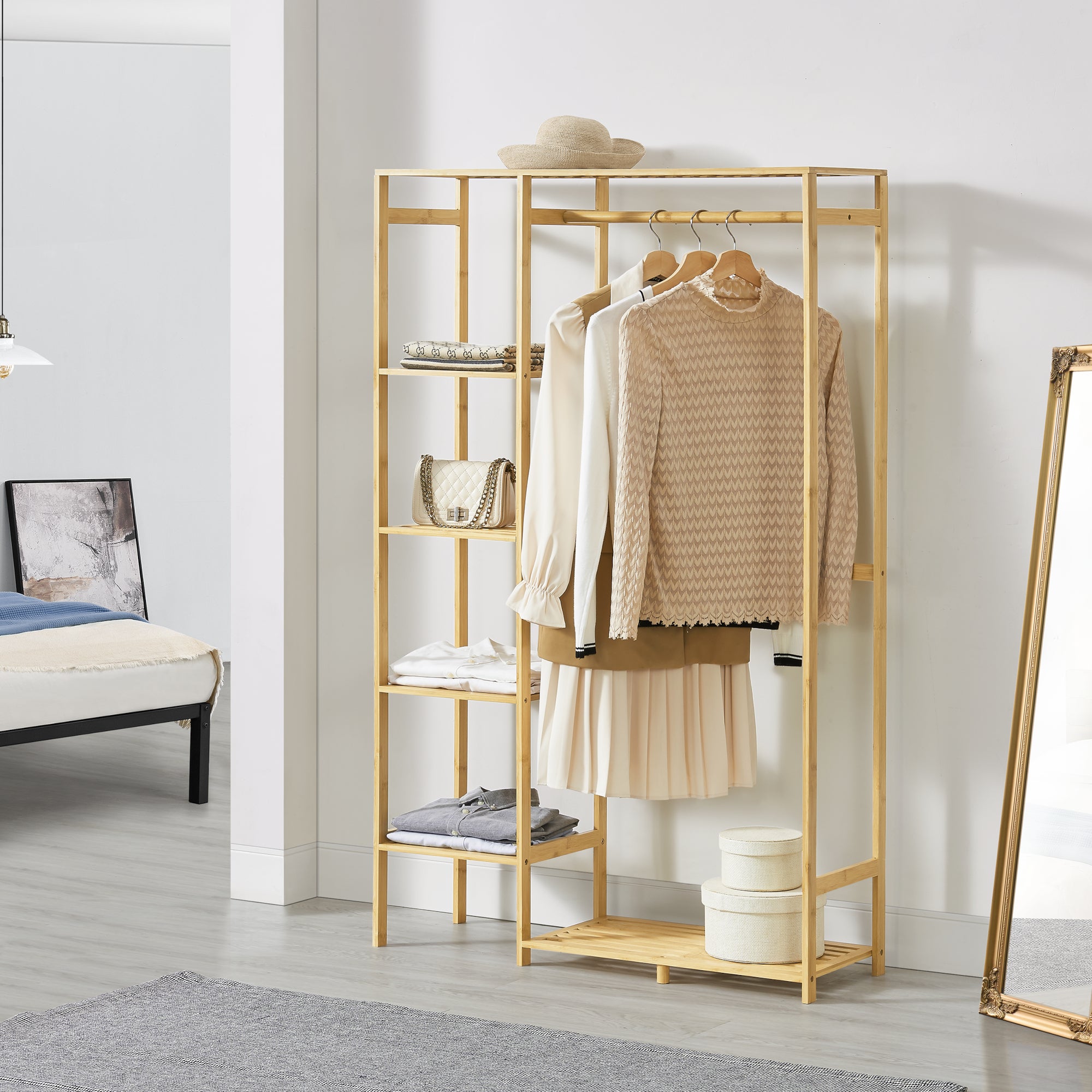 Portant à vêtements Eurajoki en bambou 145 x 90 x 30 cm [en.casa] - 2