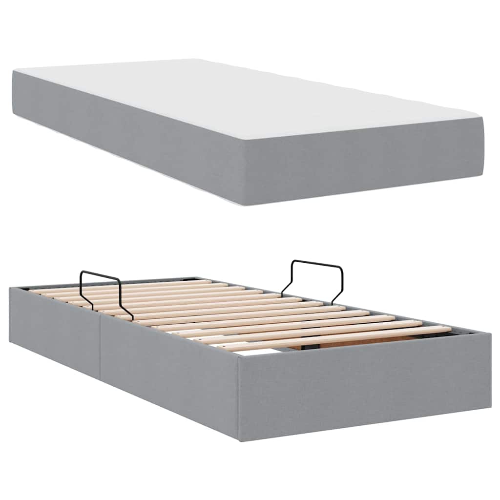 Lit avec rangement et matelas, en polyester gris clair, pour la chambre, 90 × 190 cm - 8