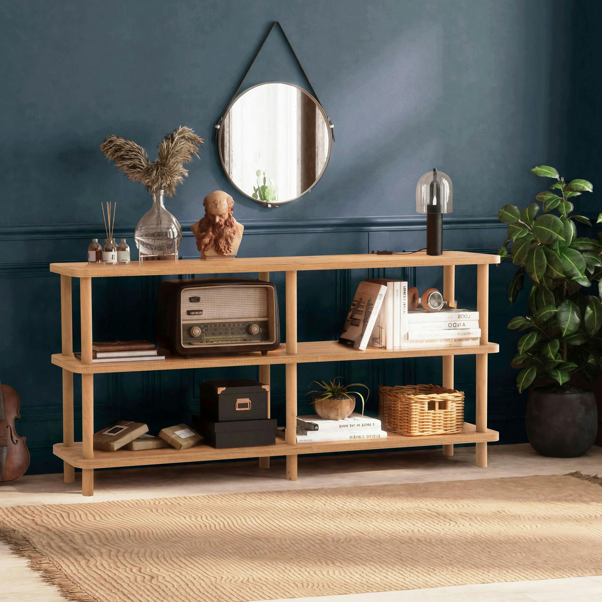 Lot De 3 Étagères En MDF Chêne Clair - Dimensions 35 X 30 X 70 Cm - Pour Rangement Et Déco Murale