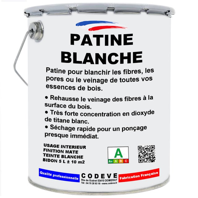Patine Blanche - 5 L - Codeve Bois - Pour Blanchir En Profondeur Les Fibres, Pores Ou Veinages D'un Bois.