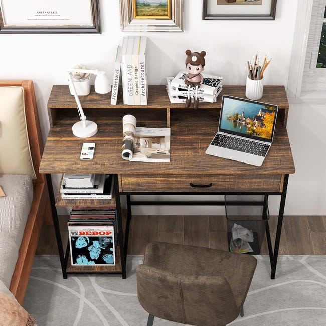 HOMIDEA TODY Scrivania per Computer - Tavolo da Lavoro con ripiani e vano portaoggetti con anta dal design moderno per ufficio soggiorno o la cameretta dei bambini (Antrachite/Briarsmoke HOMIDEA TODY Scrivania per Computer - Tavolo da Lavoro con ripiani e vano portaoggetti con anta dal design moderno per ufficio soggiorno o la cameretta dei bambini (Antrachite/Briarsmoke