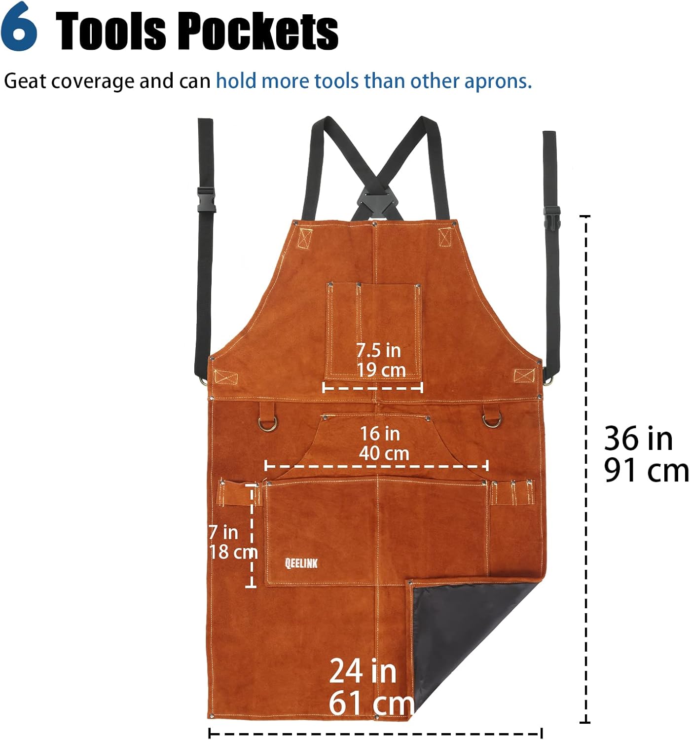 Tablier de soudeur 6 poches, tablier de travail en cuir anti-chaleur et ignifuge, tablier de charpentier pour homme réglable de M à XXXL, parfait pour - 2