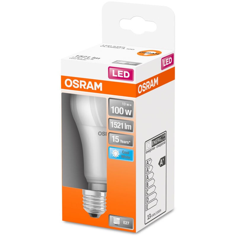 OSRAM Ampoule LED - E27 - Cool White - 4000 K - 13 W - remplacement pour 100-W-Incandescent bulb - givré - LED STAR CLASSIC A - 5