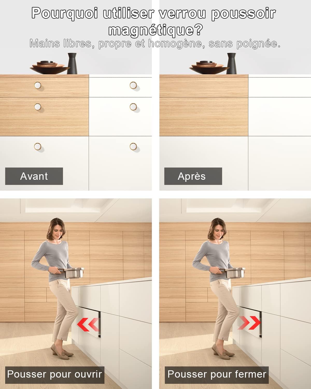 Push to Open Amortisseur Porte Placard 2 Pièces Loquet Magnetique Push Open Poussoir Placard Fermeture Magnétiques pour Armoire Systeme Push - 2