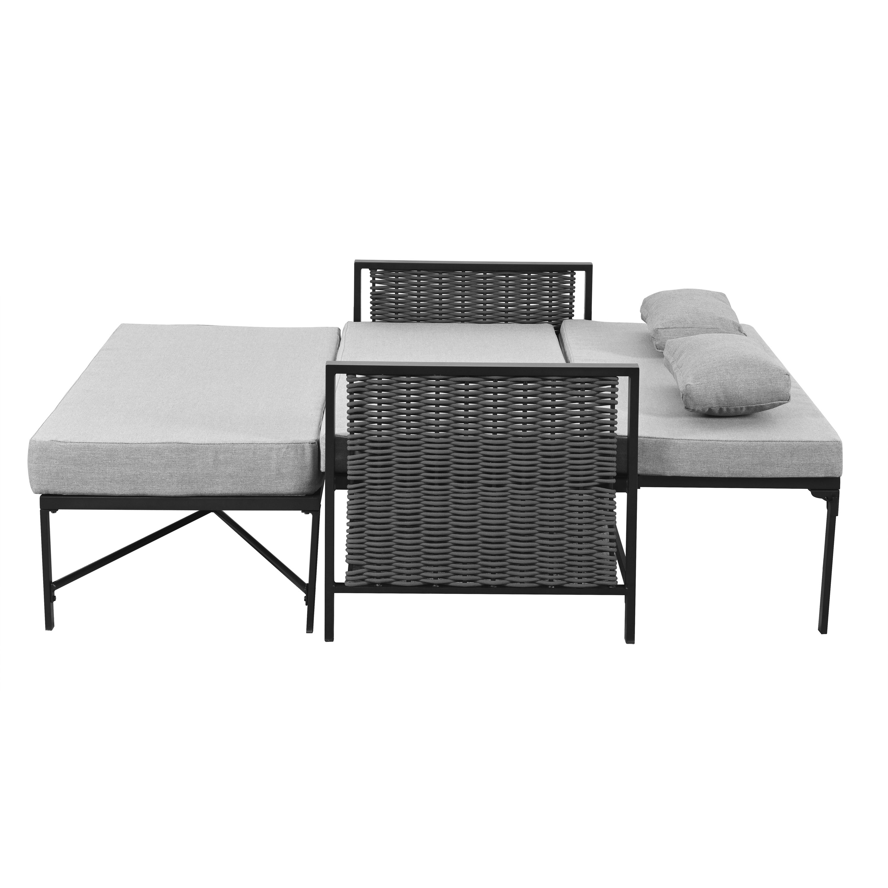 Ensemble de meubles de jardin,Avec pédales rétractables,canapé 2 places Avec 5 positions de dossier réglables,Chaise longue double d'extérieur, Gris - 8