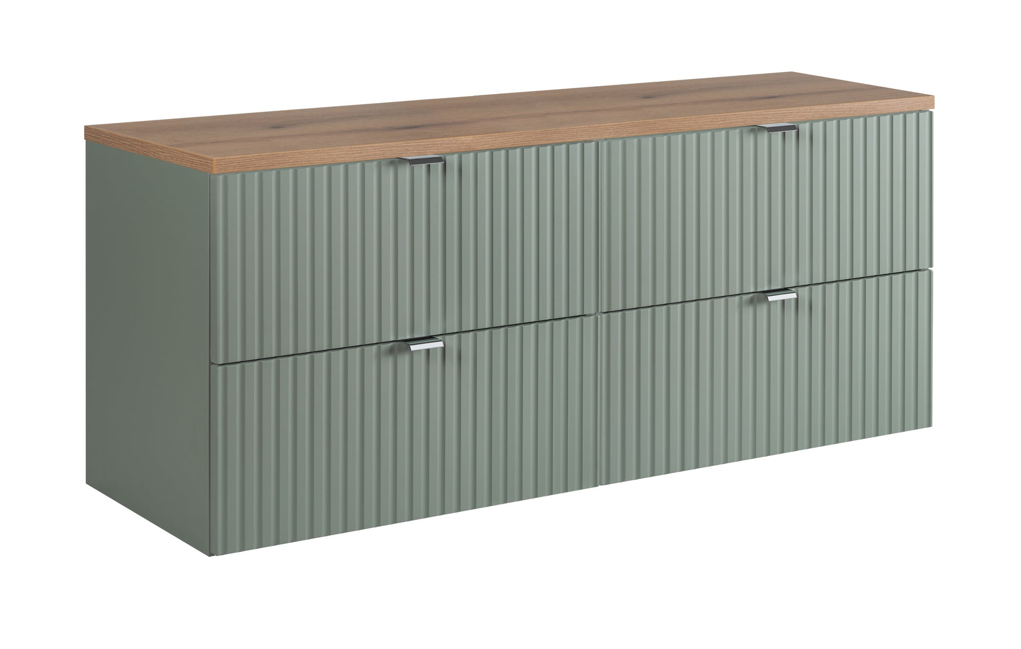 Szafka łazienkowa LINE REED GREEN 160 cm zielona blat dąb ryflowane fronty