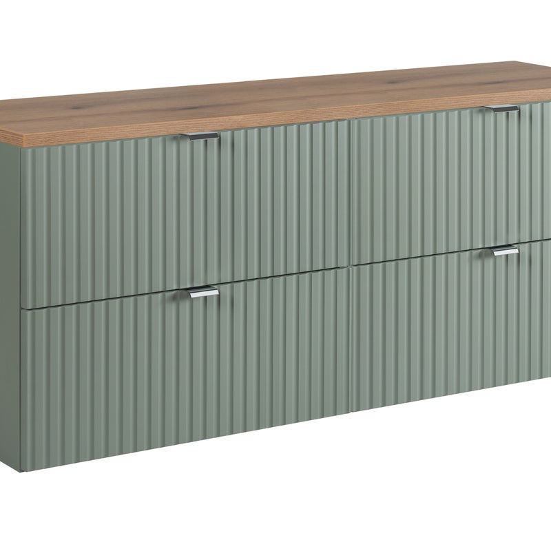 Szafka łazienkowa LINE REED GREEN 160 cm zielona blat dąb ryflowane fronty