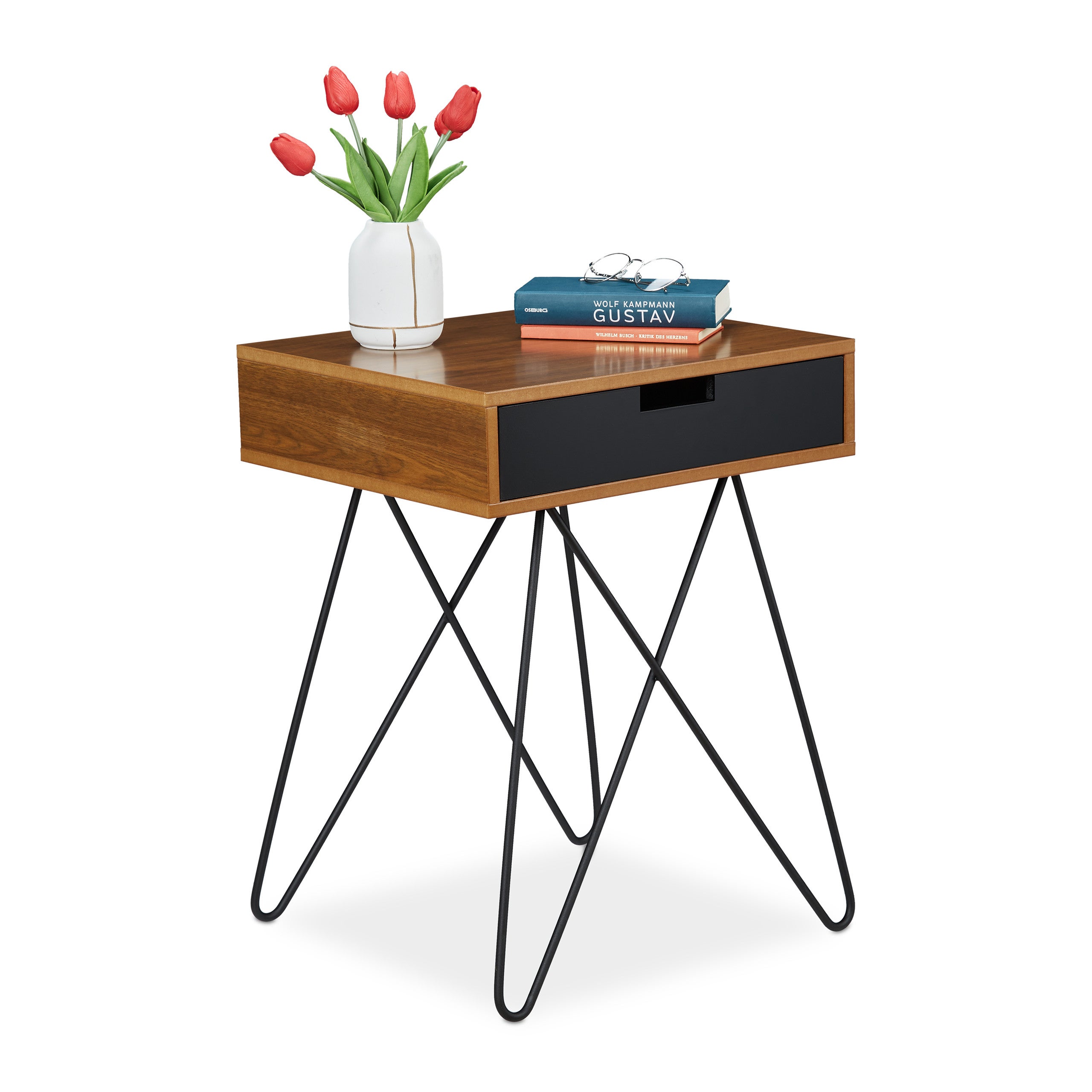 Table D’appoint, Carrée, 45 Cm, Style Industriel, Pour Salon Et Chambre A Coucher Metallique Effet Boi 84693651