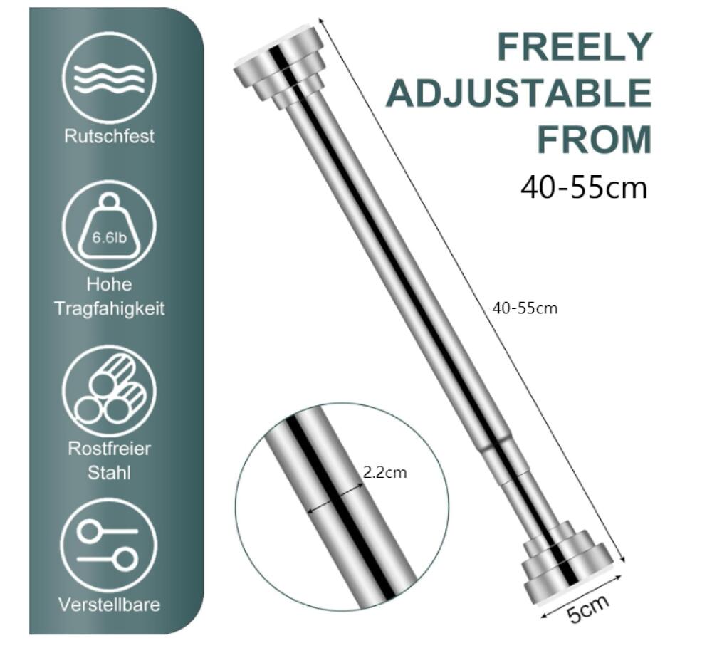 Tringle à Vêtements Extensible 40-55cm, Barre Penderie Sans Perçage Antidérapant en Inox pour Dressing, Armoire, Chambre - 2